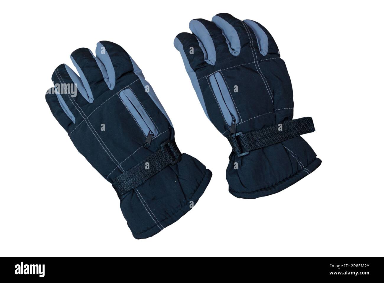 Grigio guanti da sci isolati su sfondo bianco Foto Stock