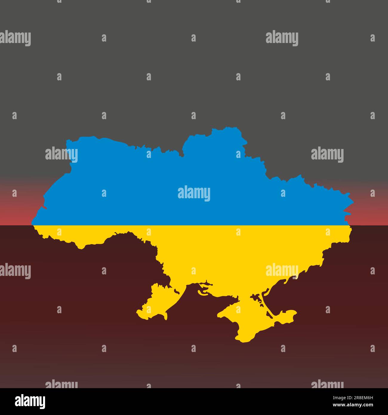 Mappa dell'Ucraina. Mappa Ucraina riempita con i colori della bandiera su uno sfondo sfumato. Mappa Ucraina riempita con i colori della bandiera Illustrazione Vettoriale