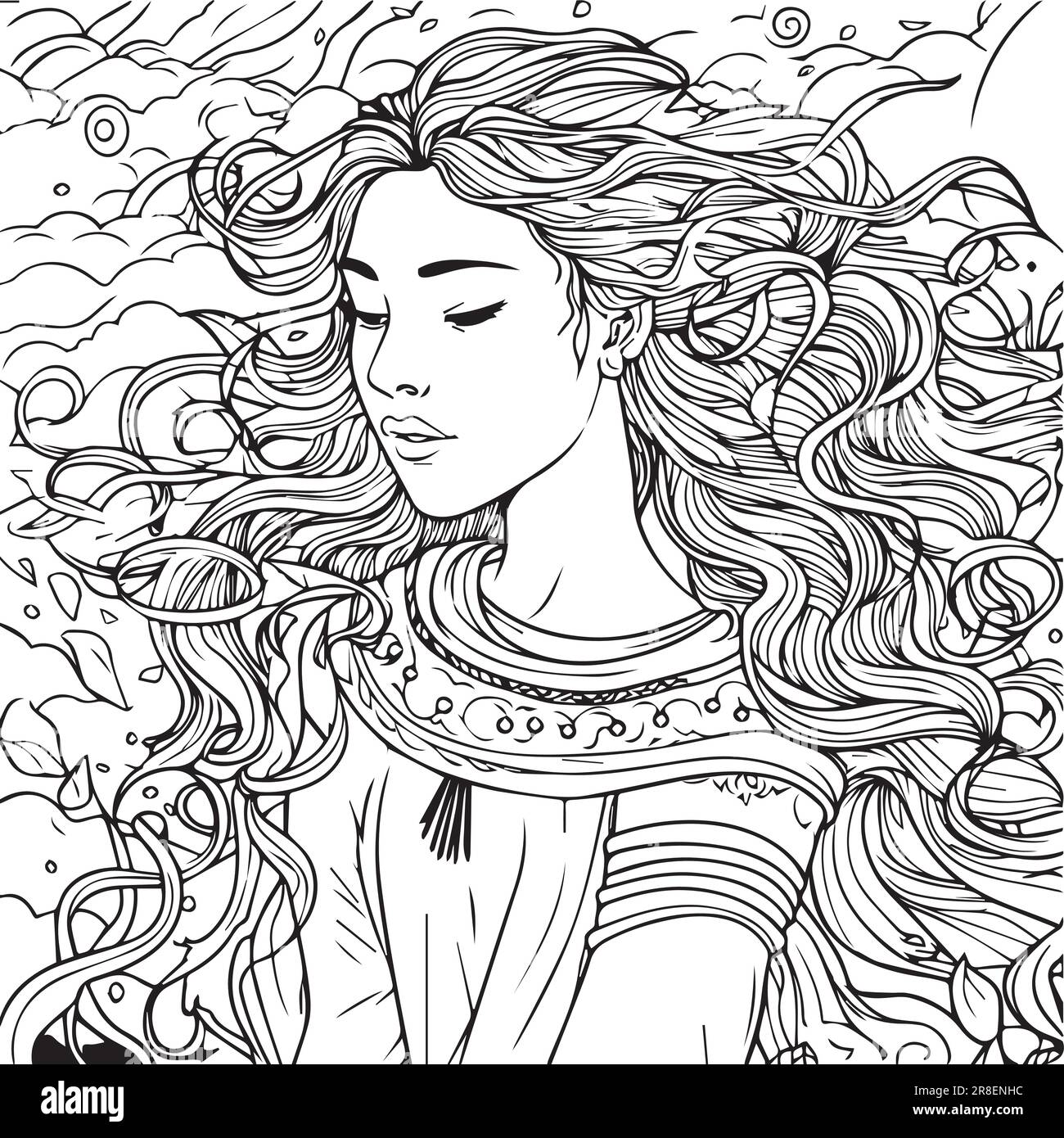 Carino Girl disegno di pagine di libri da colorare per adulti Illustrazione Vettoriale