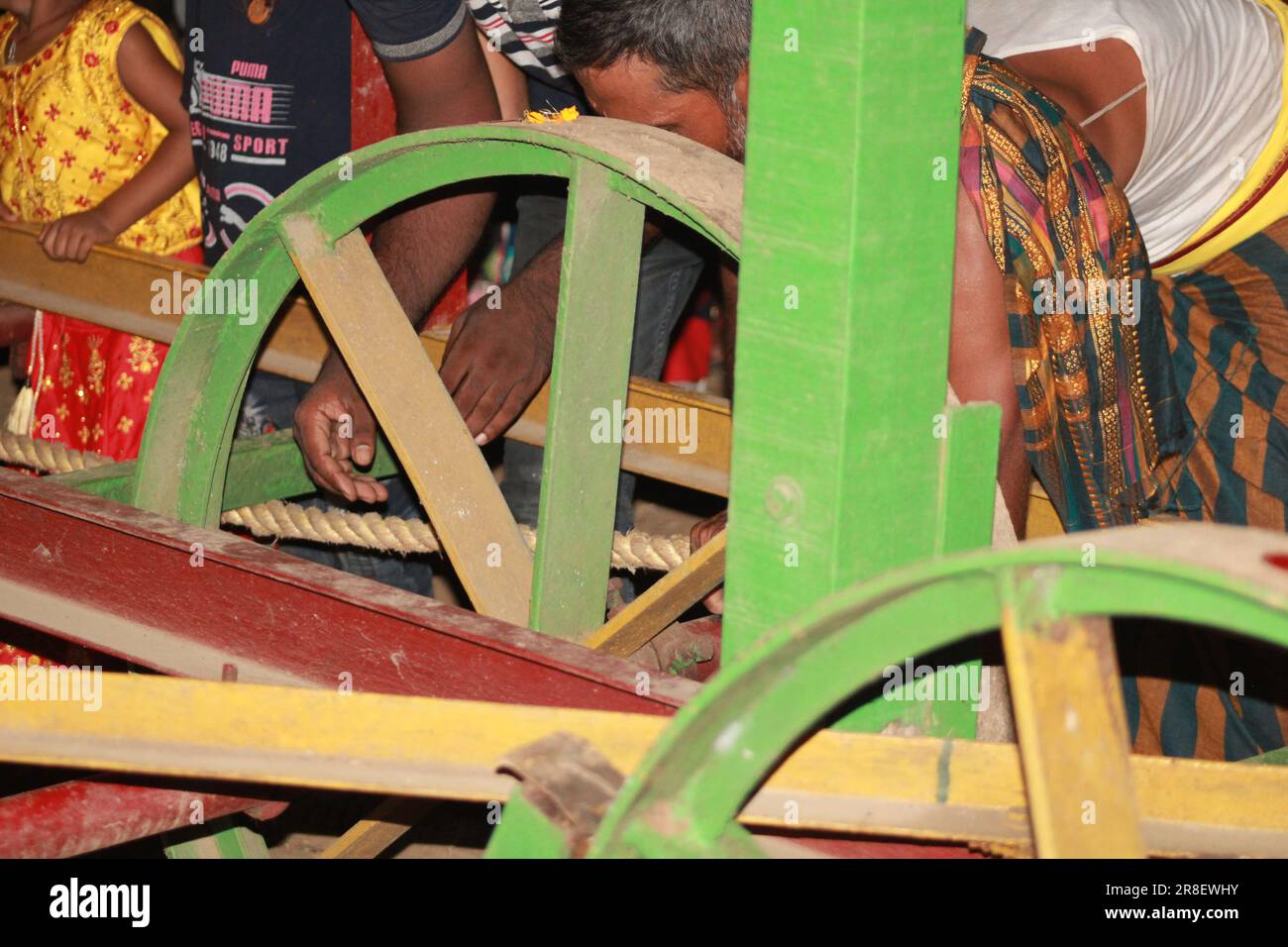 Bhadrak, Odisha , INDIA - 20 GIUGNO 2023 : idolo dall'aspetto divino delle divinità indù Lord Jagannath durante il Festival dei carri. Famoso Rath Yatra (carro Foto Stock