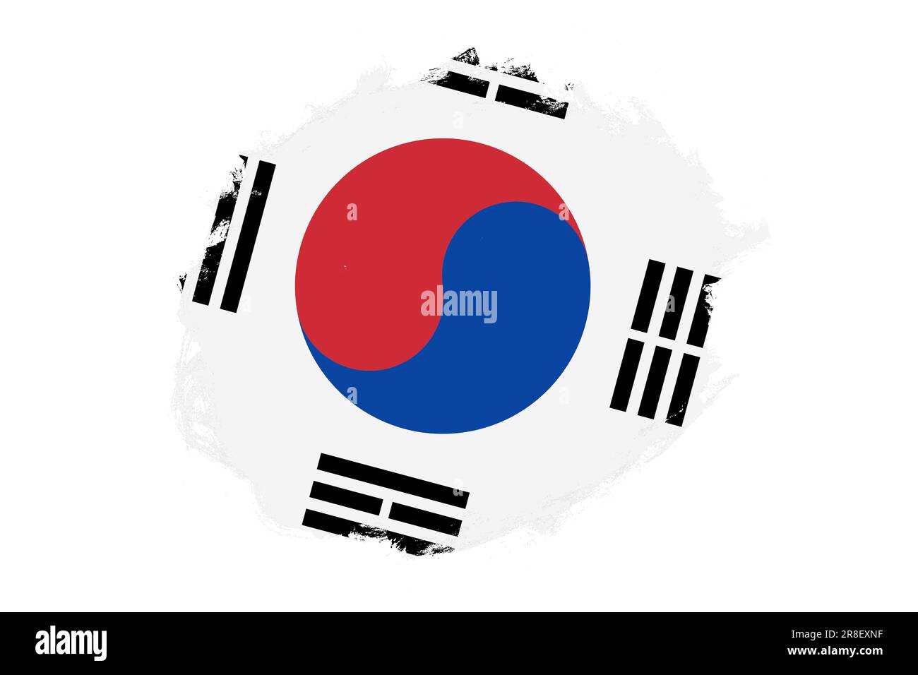 Pennello tondeggiante con macchie, bandiera nazionale della Corea del Sud su sfondo bianco Foto Stock