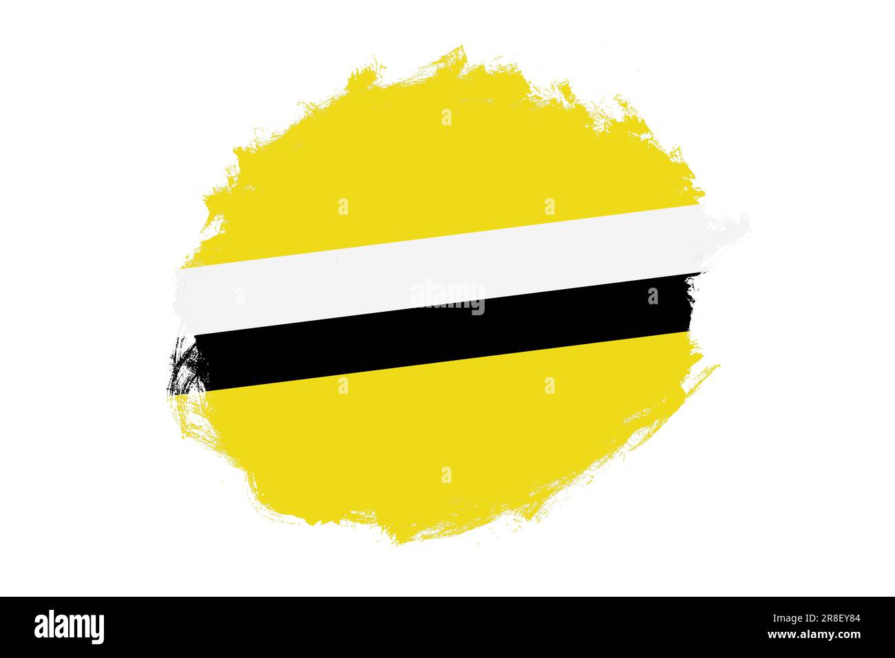 Pennello tondeggiante a macchia con bandiera nazionale textured del Brunei su sfondo bianco Foto Stock