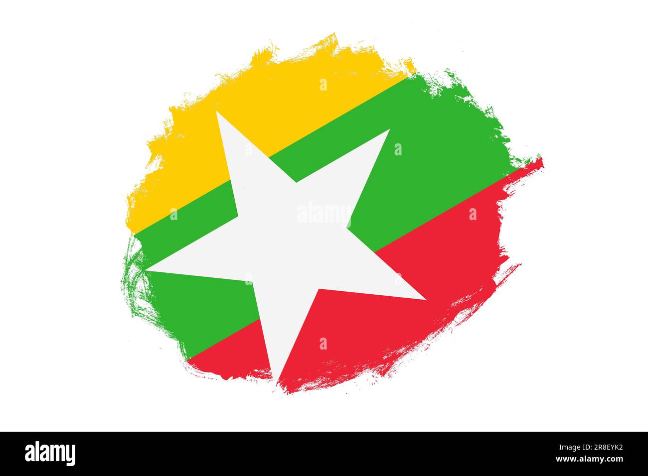 Pennello tondeggiante macchia traccia testurizzato bandiera nazionale di Myanmar su sfondo bianco Foto Stock