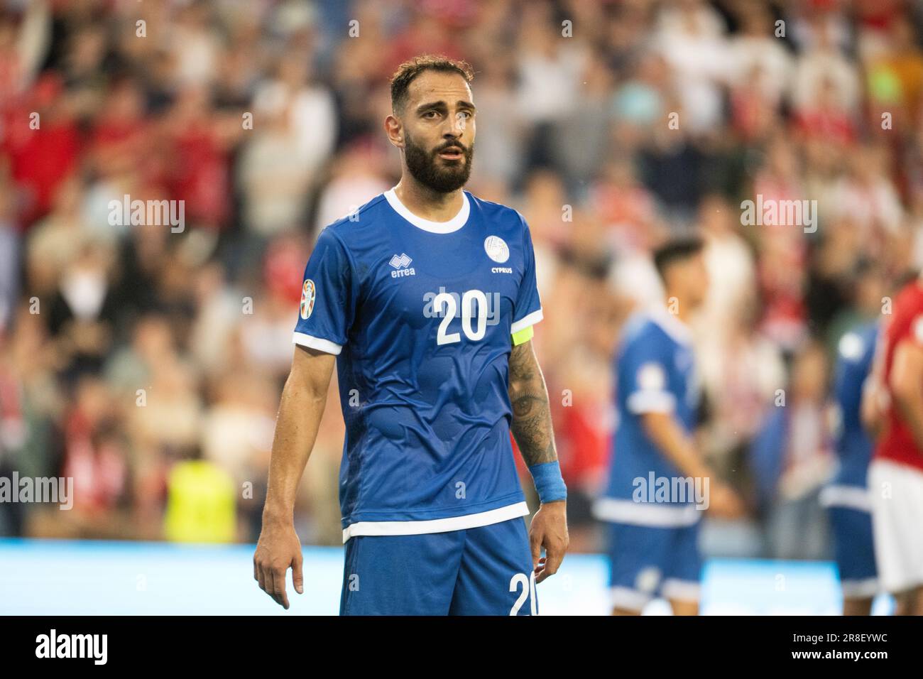 Oslo, Norvegia. 20th giugno, 2023. Grigoris Kastanos (20) di Cipro visto durante la partita di qualificazione UEFA euro 2024 tra Norvegia e Cipro allo stadio Ullevaal di Oslo. (Photo Credit: Gonzales Photo/Alamy Live News Foto Stock