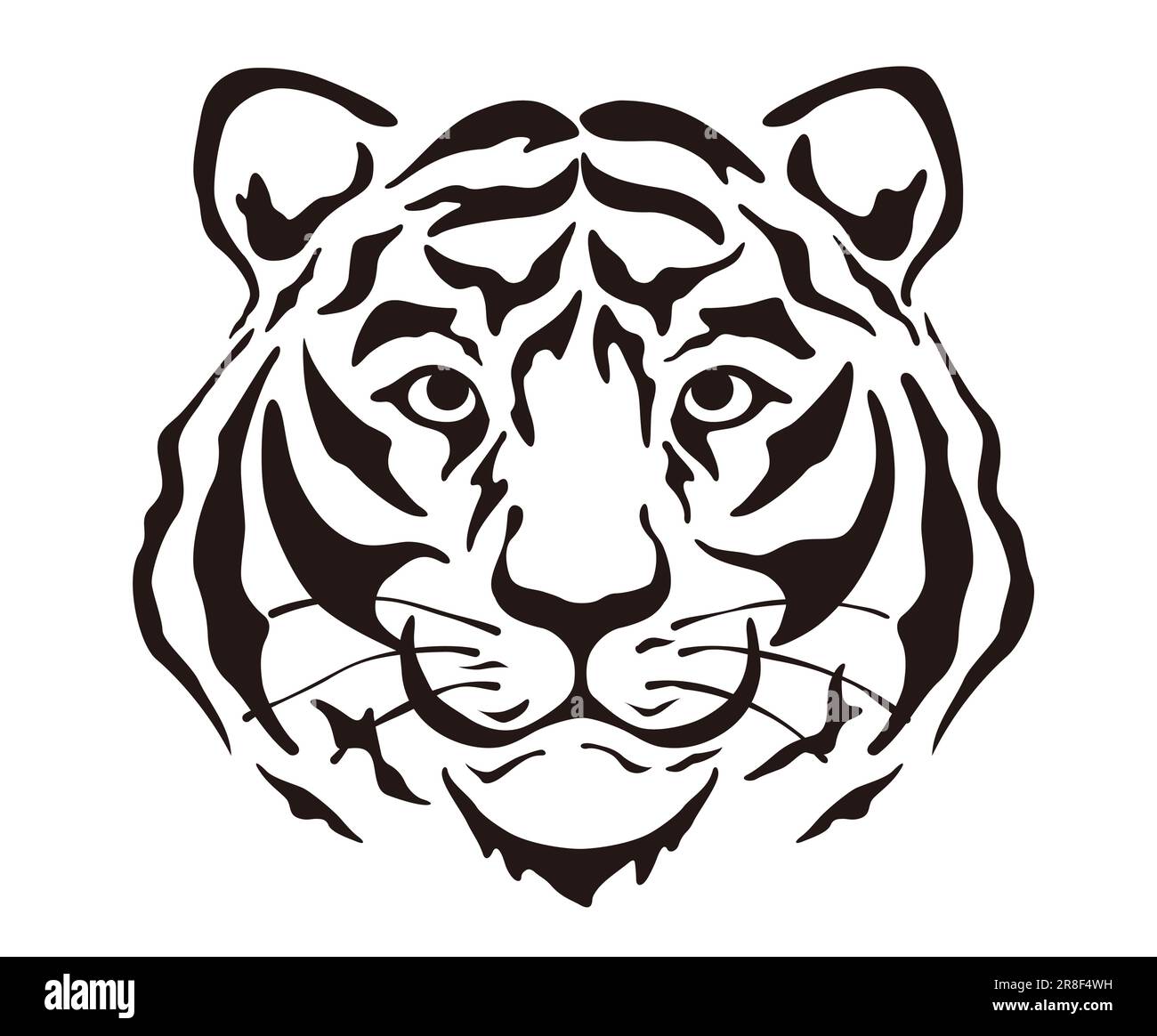 Illustrazione della testa di tigre vettoriale in bianco e nero isolata su uno sfondo bianco. Illustrazione Vettoriale