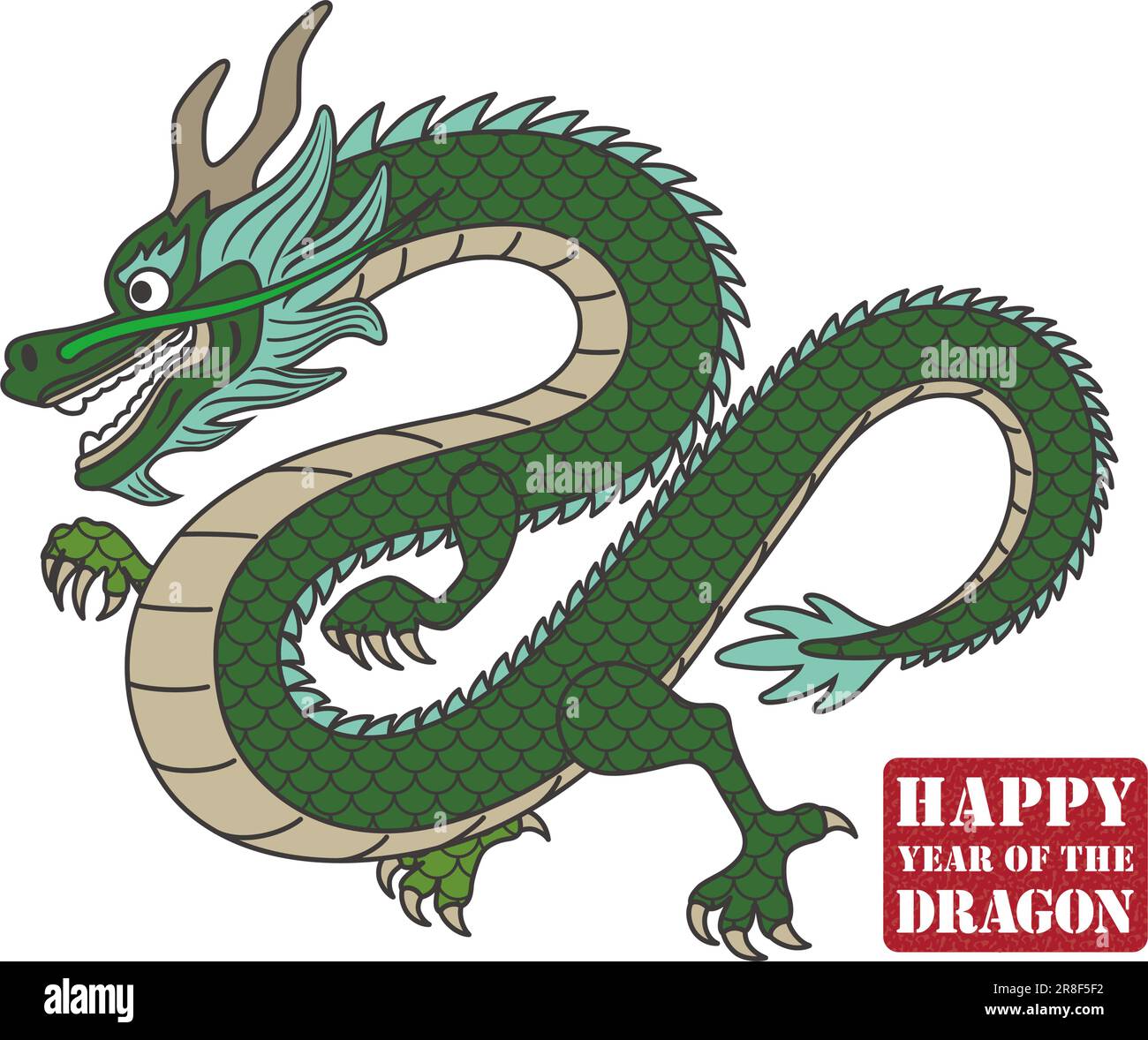 Illustrazione del simbolo Zodiaco Vector Year of the Dragon isolata su sfondo bianco. Illustrazione Vettoriale