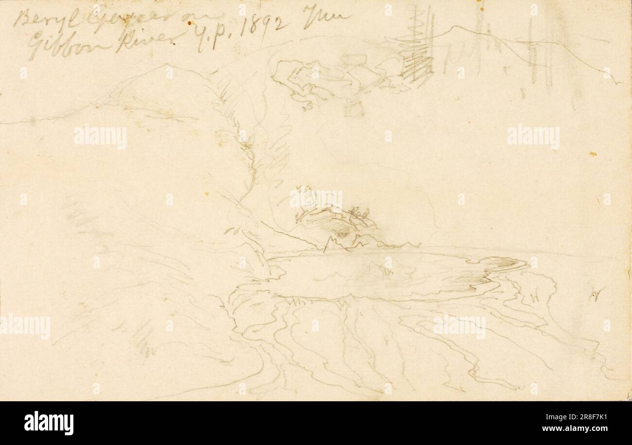 Beryl Geyser sul fiume Gibbon, Yellowstone Park 1892 di Thomas Moran, nato Bolton, Inghilterra 1837-morto Santa Barbara, CA 1926 Foto Stock