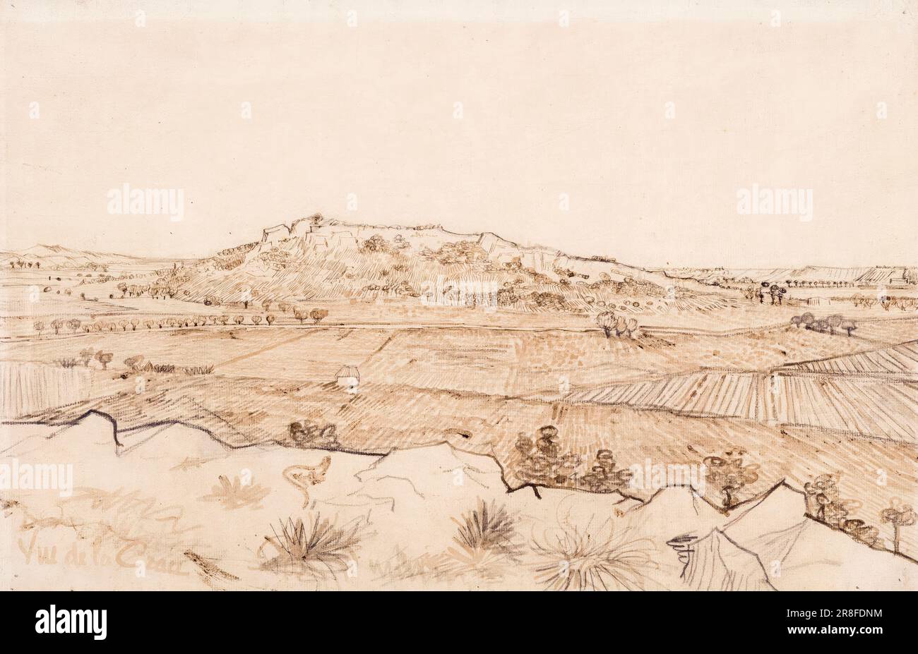 Vincent van Gogh disegno, la piana di la Crau, paesaggio a matita, penna e inchiostro, 1888 Foto Stock