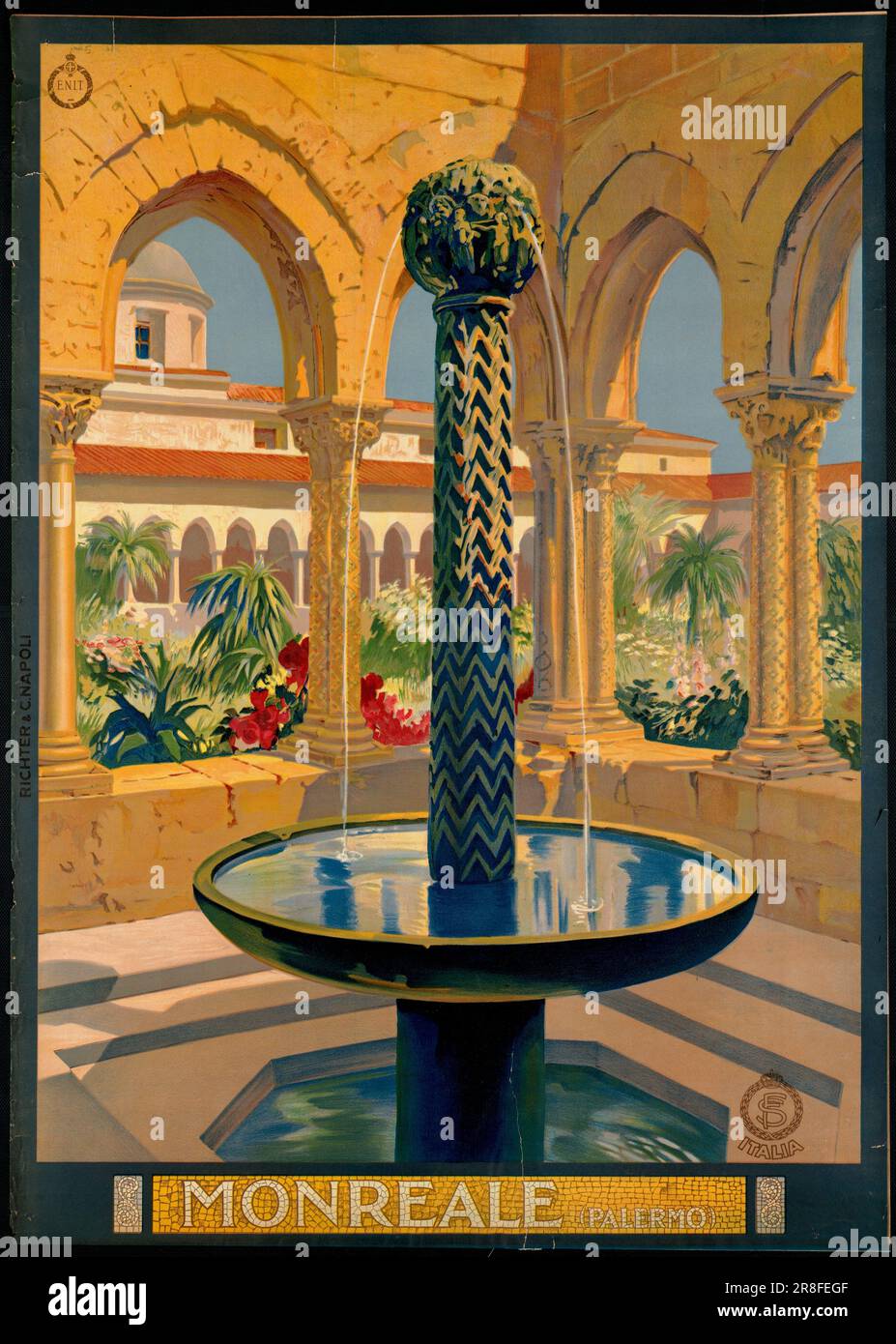 Vintage Travel Poster promuovere il turismo a Monreale , Palermo, Italia, Sicilia Foto Stock