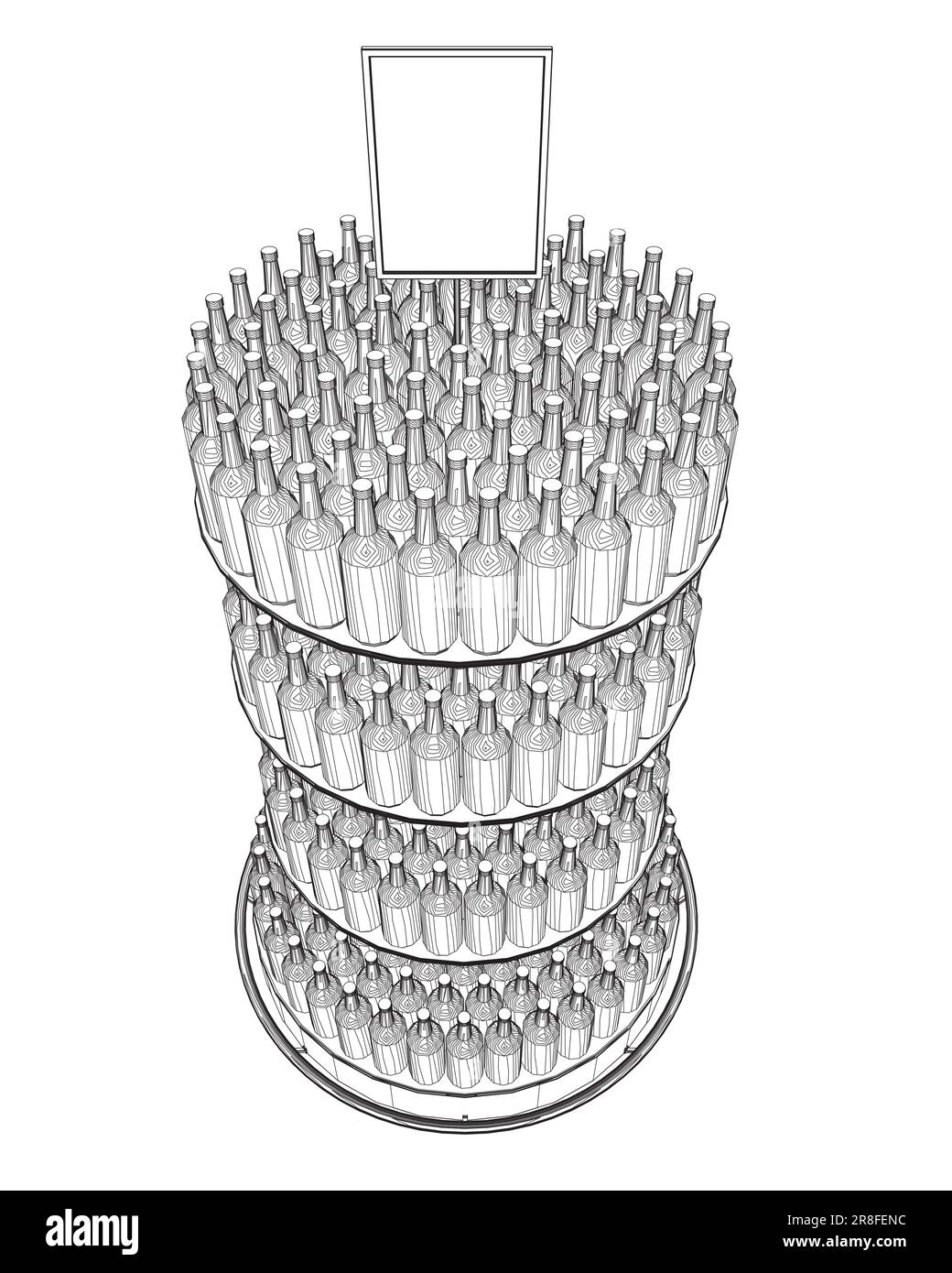 Contorno bottiglie di vino impilate su scaffali di legno. Illustrazione vettoriale isolata su sfondo bianco. Vettore icona rack flaconi in linea sottile, sul dorso bianco Illustrazione Vettoriale