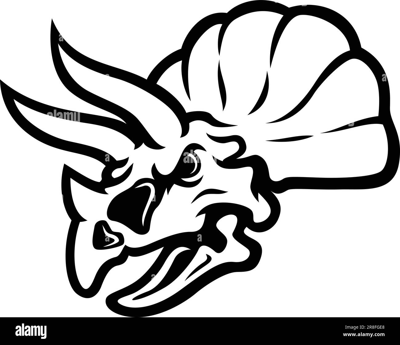 Illustrazione del cranio aggressivo di Dinosauro Triceratops Illustrazione Vettoriale