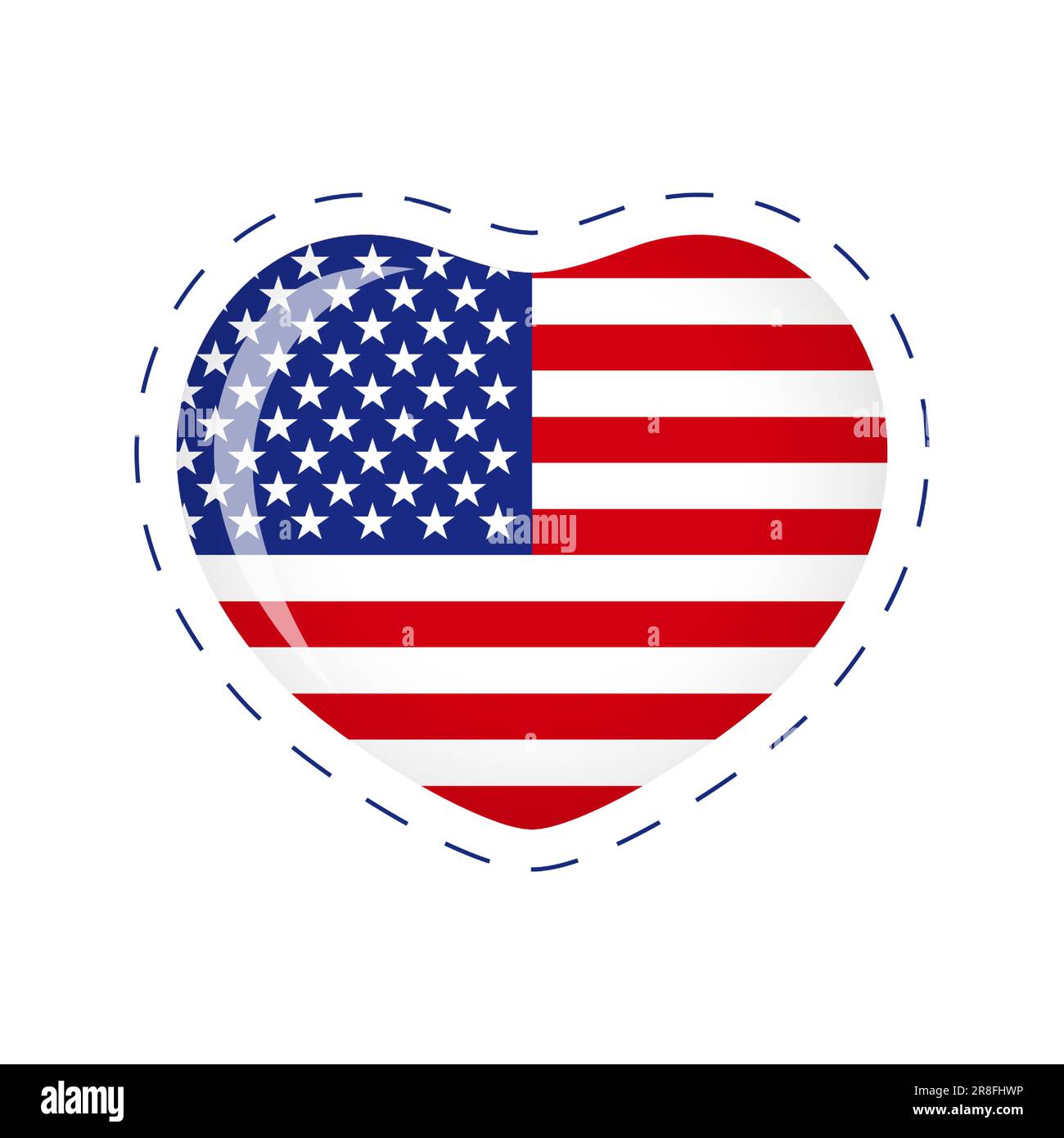 Logo a cuore moderno con bandiera americana. Benvenuti in USA idea. Grafica di abbigliamento Happy Independence Day. Design a T-shirt. Concetto per lavoro, memoriale o Pres Illustrazione Vettoriale