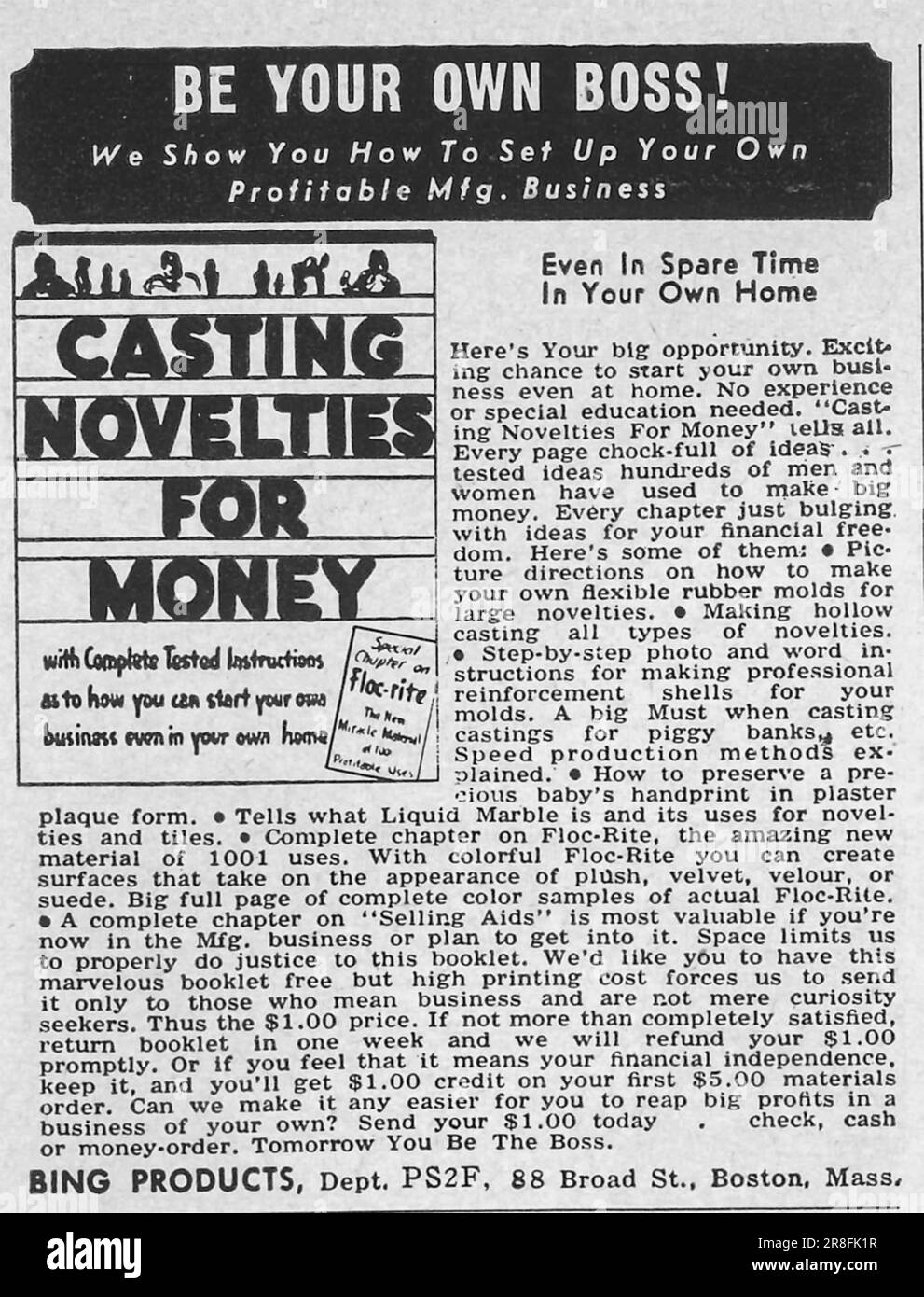 Bing Products - Casting Novità per denaro - iniziare a fare affari nella propria pubblicità domestica in una rivista 1949 Foto Stock