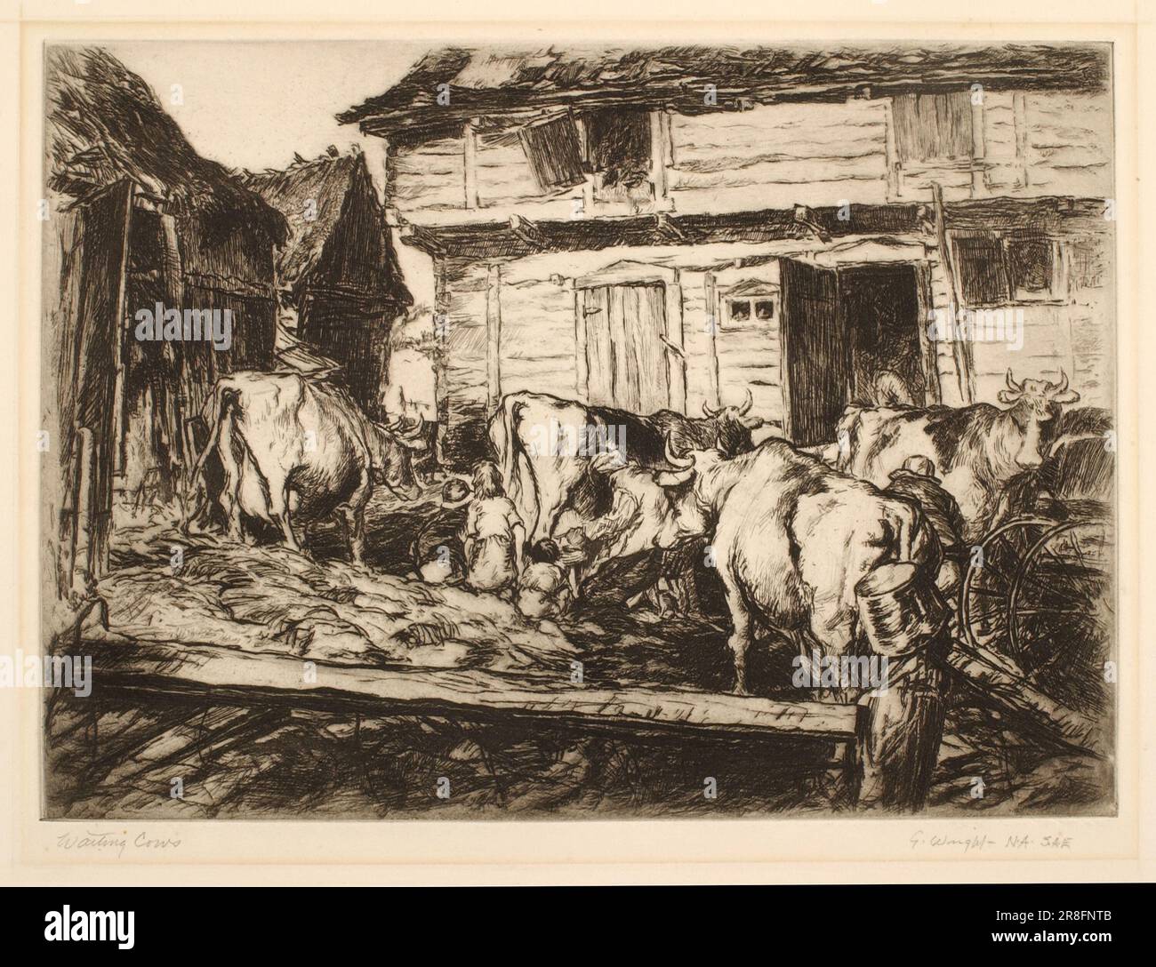 Attesa mucche n.d. di George Wright, inglese, nato Leeds, Inghilterra 1860-morto 1942 Foto Stock