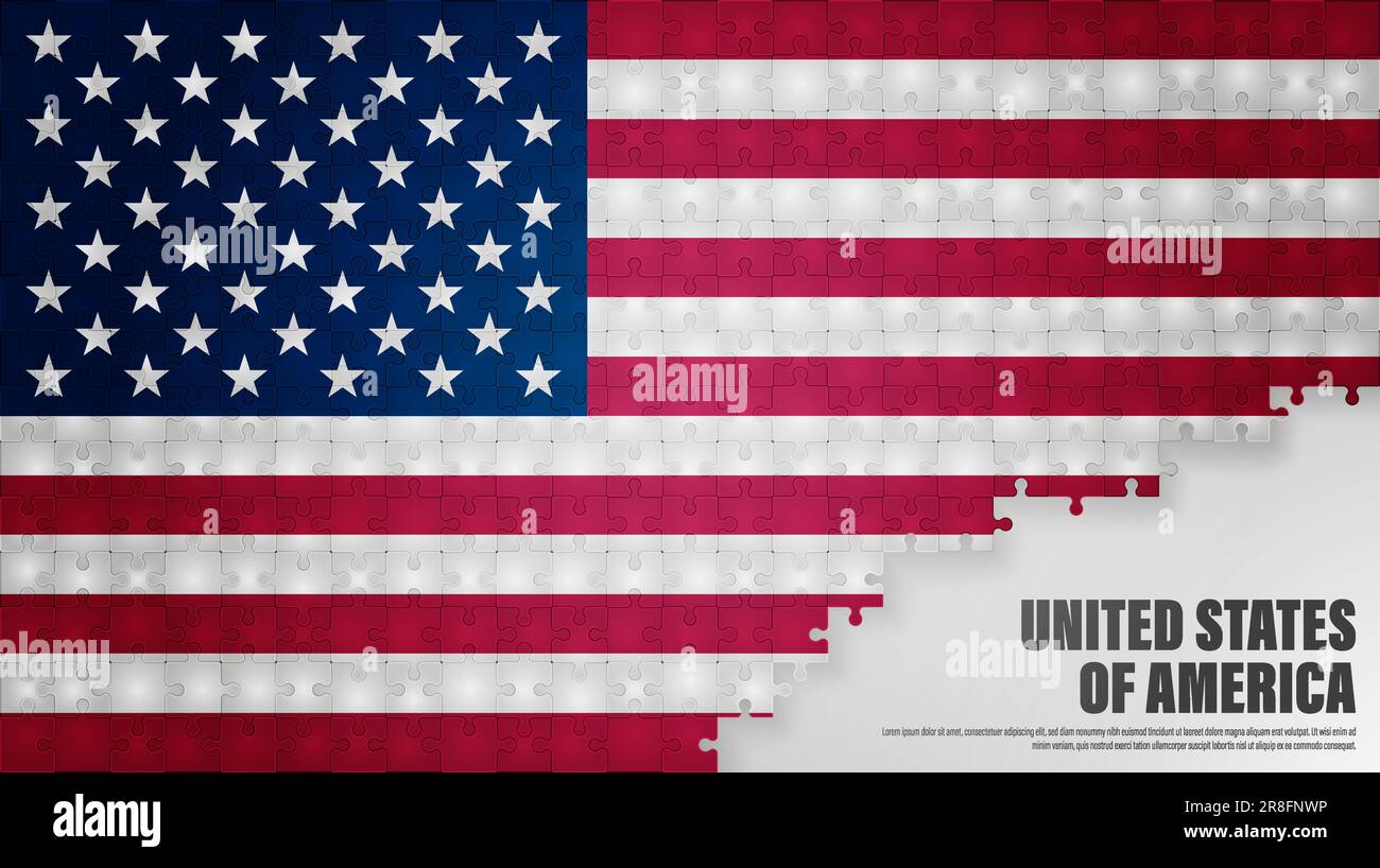 Sfondo bandiera jigsaw USA. Elemento di impatto per l'uso che si desidera fare di esso. Illustrazione Vettoriale