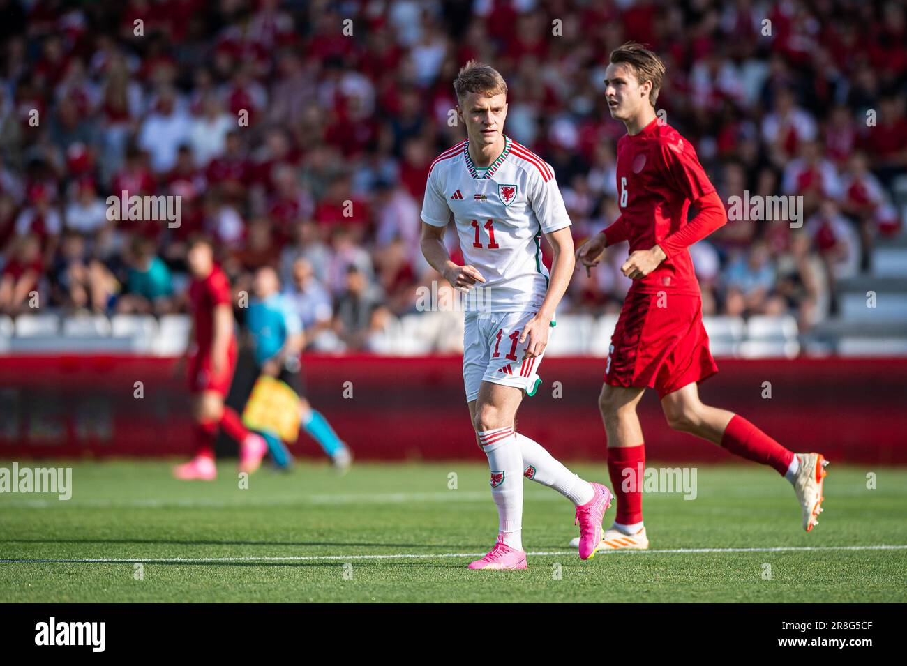 Vejle, Danimarca. 20th giugno, 2023. Patrick Jones (11) del Galles visto durante il U21 Euro qualificatore partita tra Danimarca e Galles a Vejle Stadion a Vejle. (Photo Credit: Gonzales Photo/Alamy Live News Foto Stock