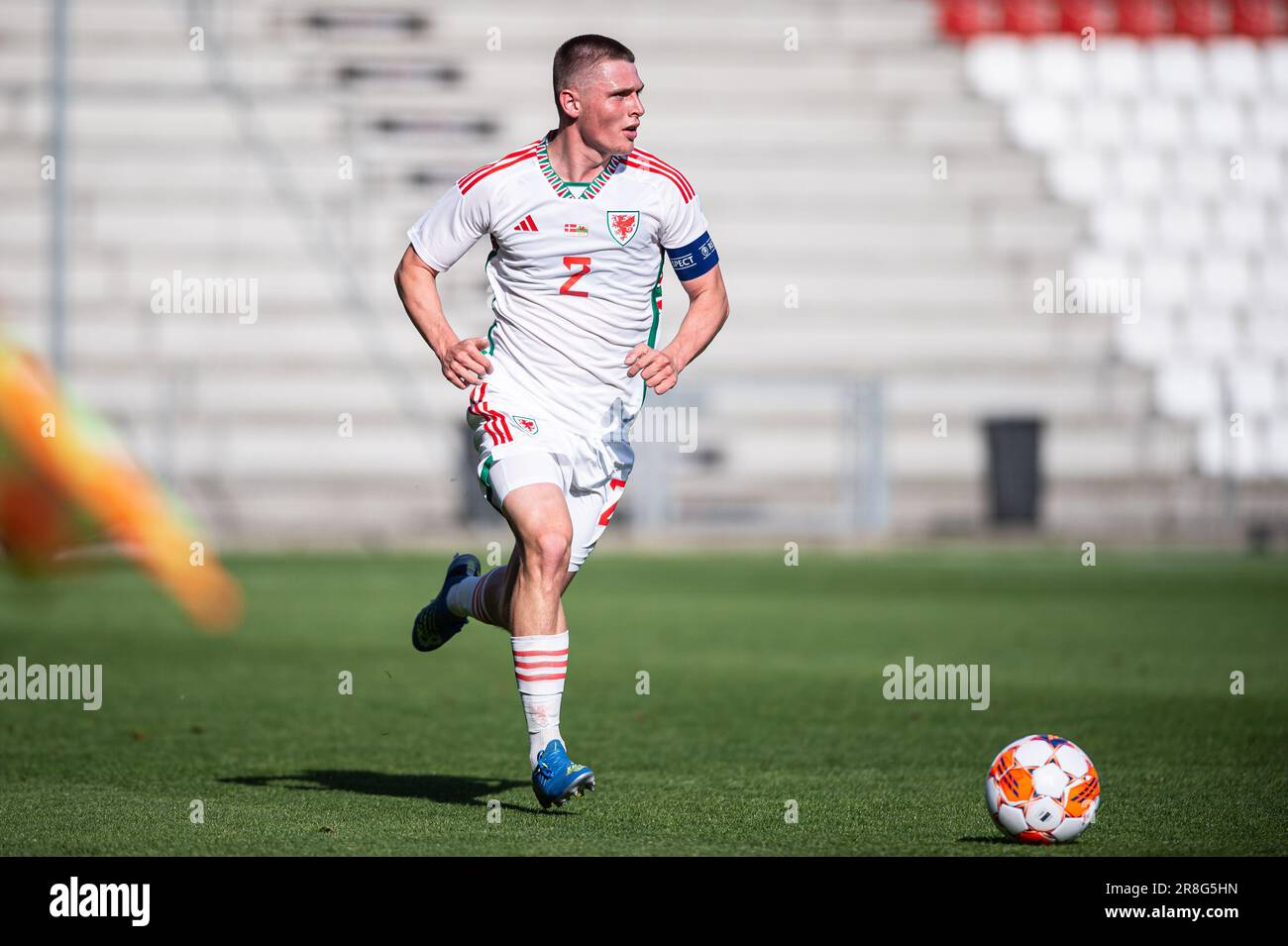 Vejle, Danimarca. 20th giugno, 2023. Finley Stevens (2) del Galles visto durante il U21 Euro qualificatore partita tra Danimarca e Galles a Vejle Stadion a Vejle. (Photo Credit: Gonzales Photo/Alamy Live News Foto Stock