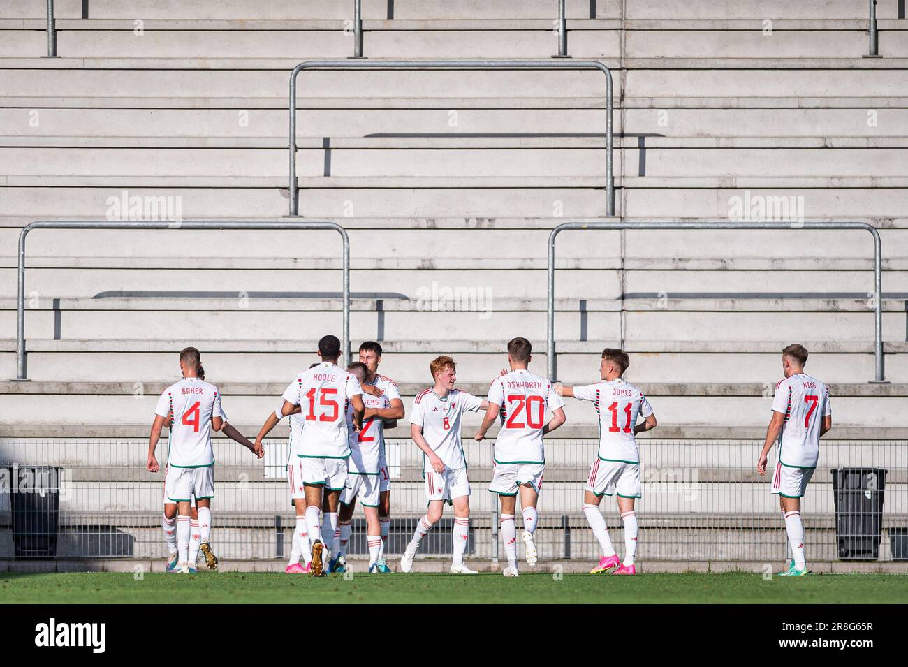 Vejle, Danimarca. 20th giugno, 2023. Rubin Colwill (10) del Galles segna durante la partita di qualificazione da U21 Euro tra Danimarca e Galles allo stadio Vejle di Vejle. (Photo Credit: Gonzales Photo/Alamy Live News Foto Stock