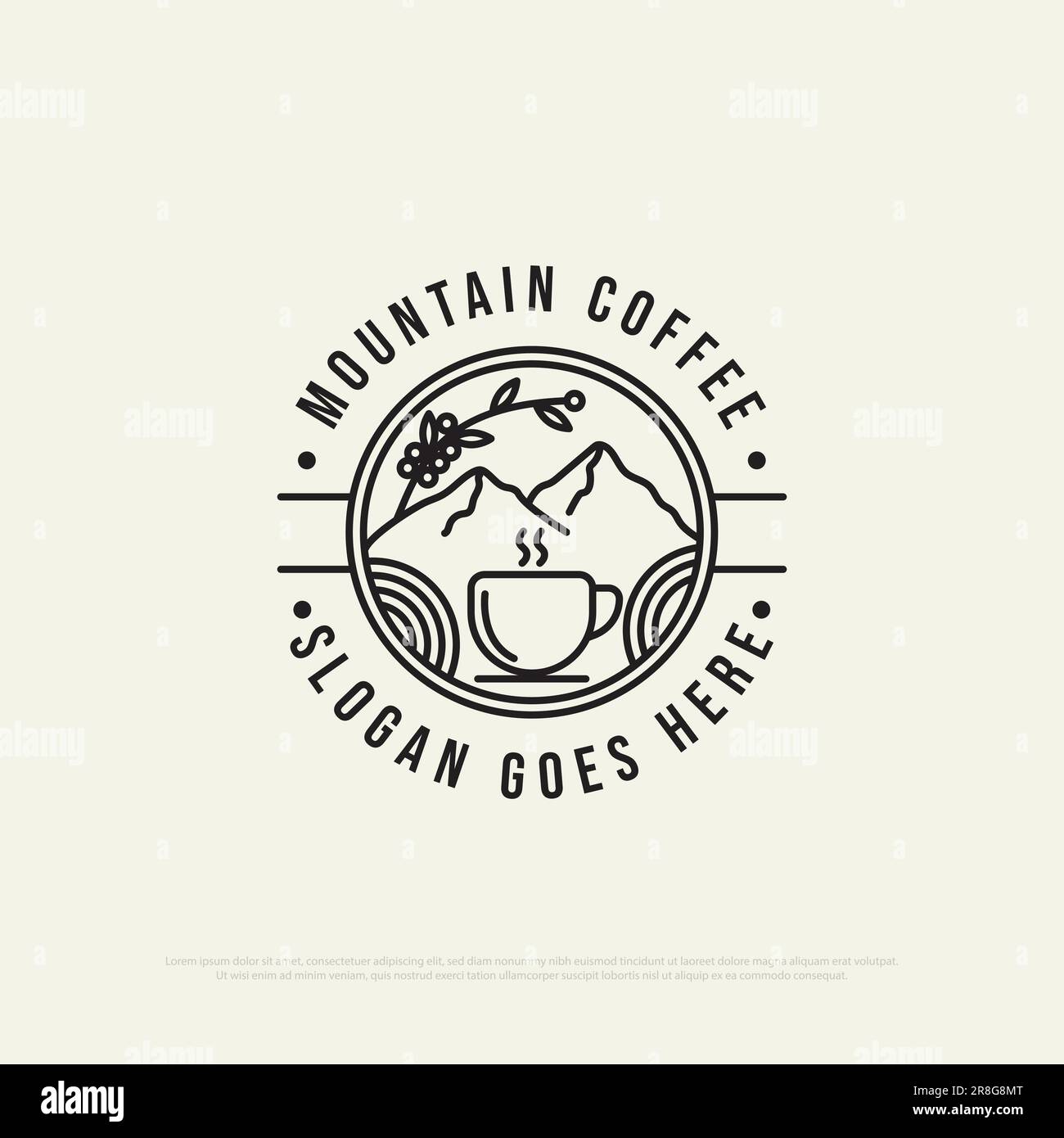 Mountain Coffee bar logo design Vector, Coffee shop logo design, food and drink premium vettoriale modello di illustrazione Illustrazione Vettoriale