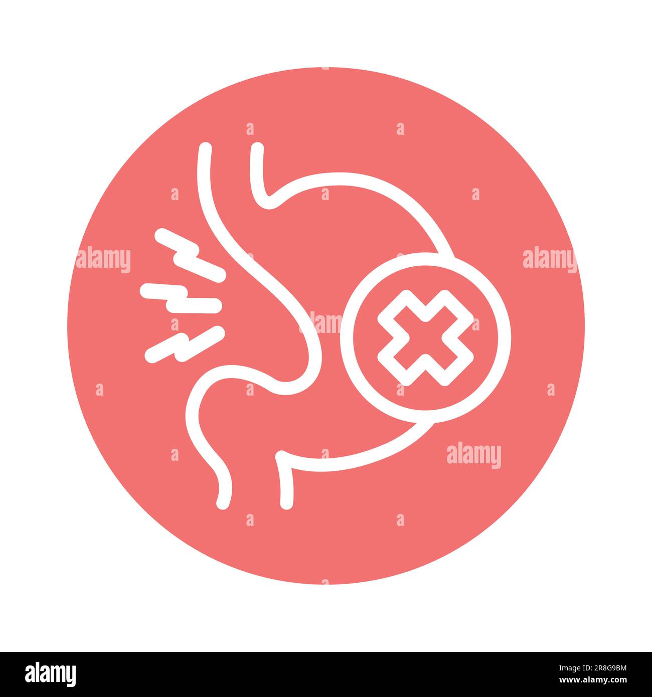 Icona della linea di colore per indigestione. Elemento vettoriale isolato. Pittogramma per pagina web, app mobile, promo Illustrazione Vettoriale