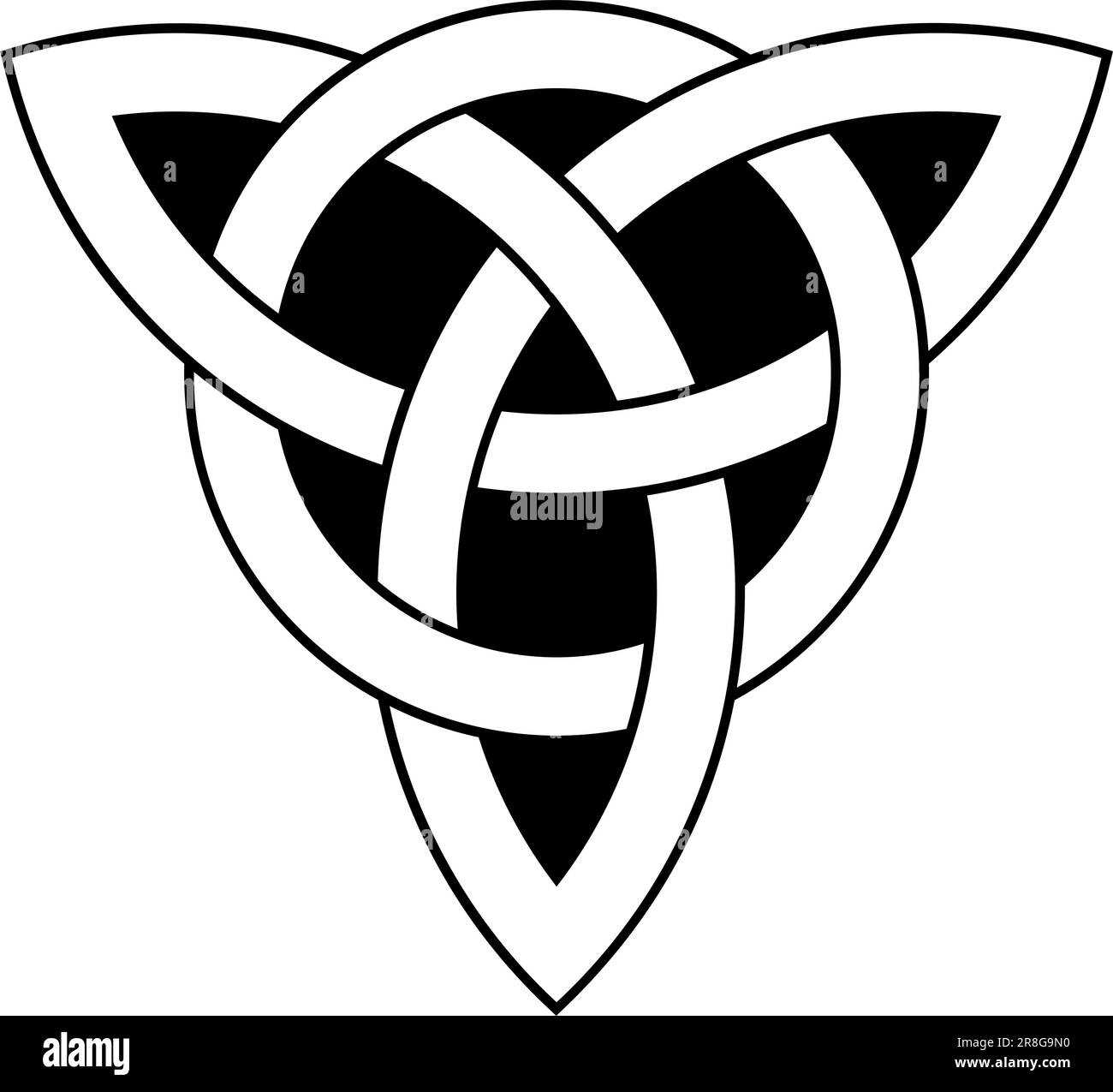 Nodo Trinity in contorno nero. Simbolo celtico noto anche come Triquetra. La Triqueta simboleggia le tre aree del corpo, della psiche e dello spirito. Illustrazione Vettoriale