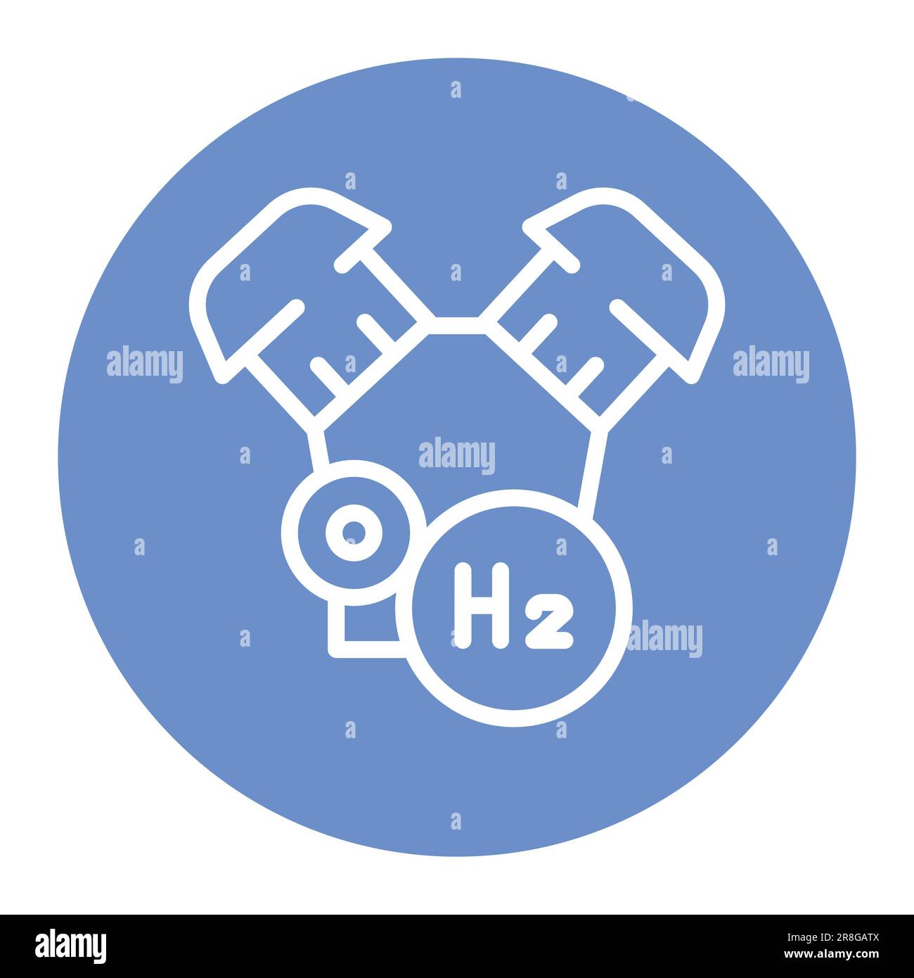 Icona della linea di colore H2 del motore per il trasporto. Energia di idrogeno. Elemento vettoriale isolato. Pittogramma a contorno per pagina web, app mobile, promo Illustrazione Vettoriale