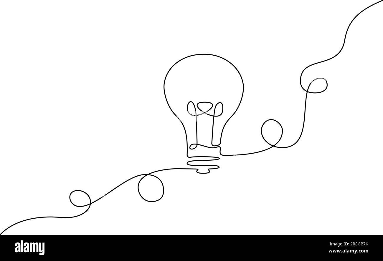 disegno a linea singola continuo della lampadina, illustrazione vettoriale della line art Illustrazione Vettoriale
