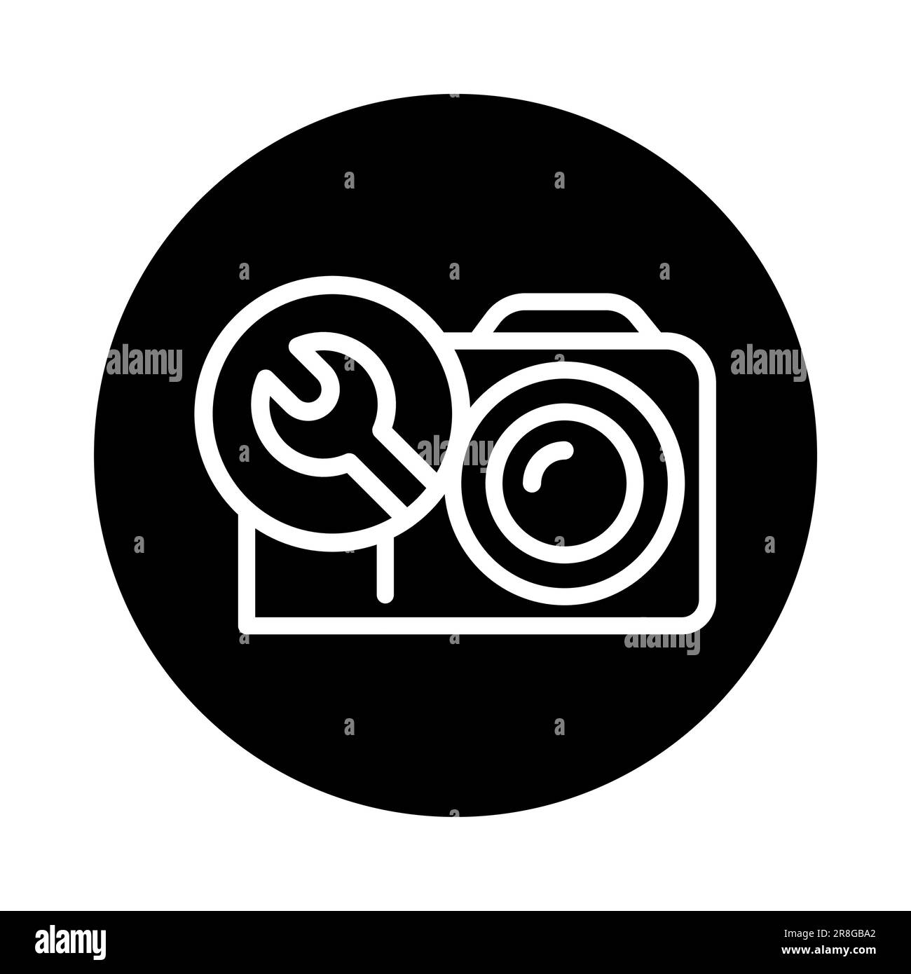 Riparare l'icona della linea a colori della fotocamera. Servizio di handyman. Elemento vettoriale isolato. Pittogramma per pagina web, app mobile, promo Illustrazione Vettoriale