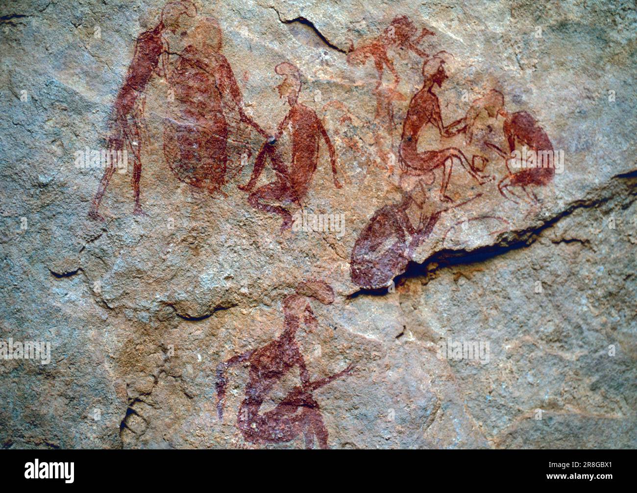 Petroglifi preistorici, arte della roccia, Akakus, Acacus, montagne, Sahara, Libia Foto Stock