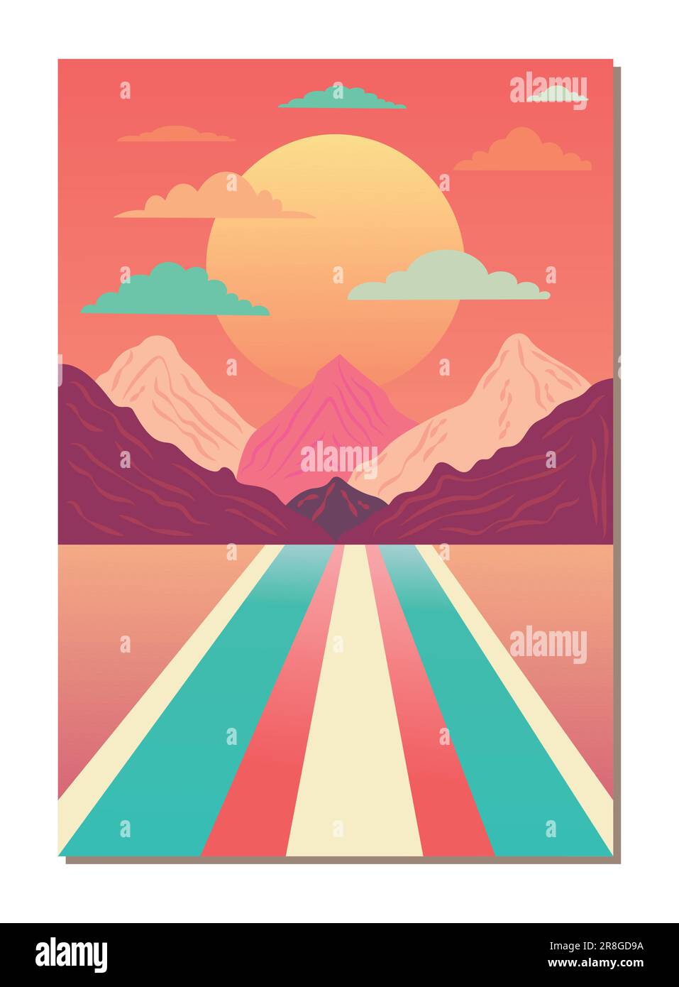 Decorazioni e cornici a vortice con motivi psichedelici. Vettoriale di illustrazione alla moda degli anni '1960 e '1970. Illustrazione Vettoriale