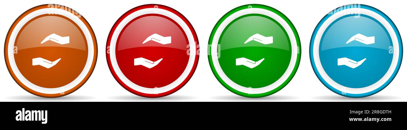 Icone lucide per la cura dell'uomo, set di pulsanti dal design moderno per applicazioni Web, Internet e mobili in quattro colori, opzioni isolate su sfondo bianco Foto Stock