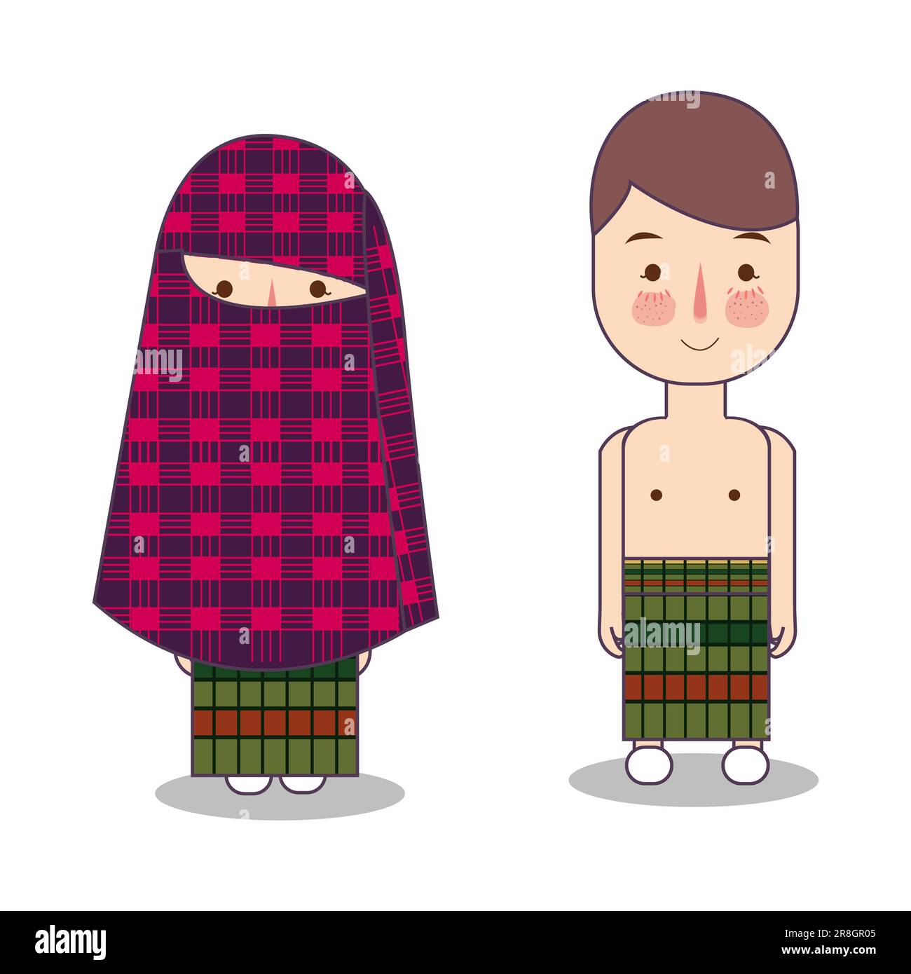 Rimpu Sampela abito tradizionale della tribù Mbojo nativa della nusa tenggara occidentale indonesiana, costume da coppia con abbigliamento di nazionalità Illustrazione Vettoriale