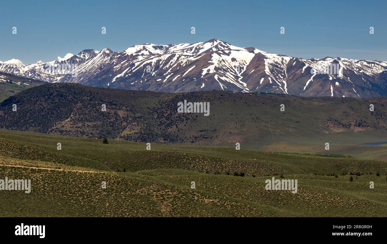 Vista delle montagne della Sierra Nevada lungo l'autostrada US 395 vicino a Lee Vining. Foto Stock