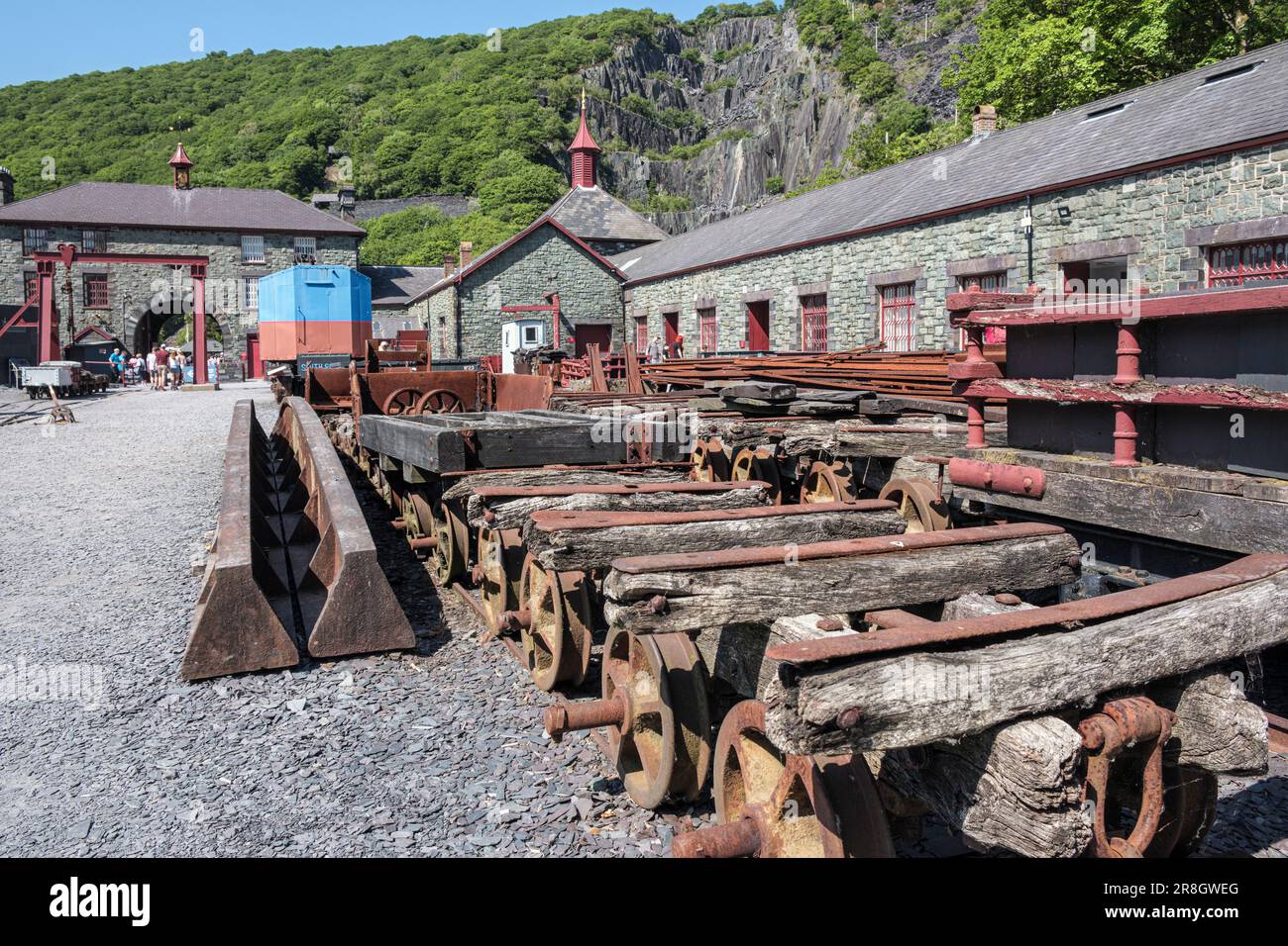 Carri ardesia al National Slate Museum, Llanberis, Gwynedd, Galles del Nord Foto Stock