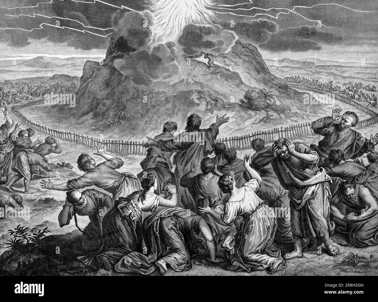 La legislazione del Sinai, secondo libro Mose, capitolo 19, versetto 1-25, Antico Testamento, Bibbia, illustrazione storica 1890 Foto Stock
