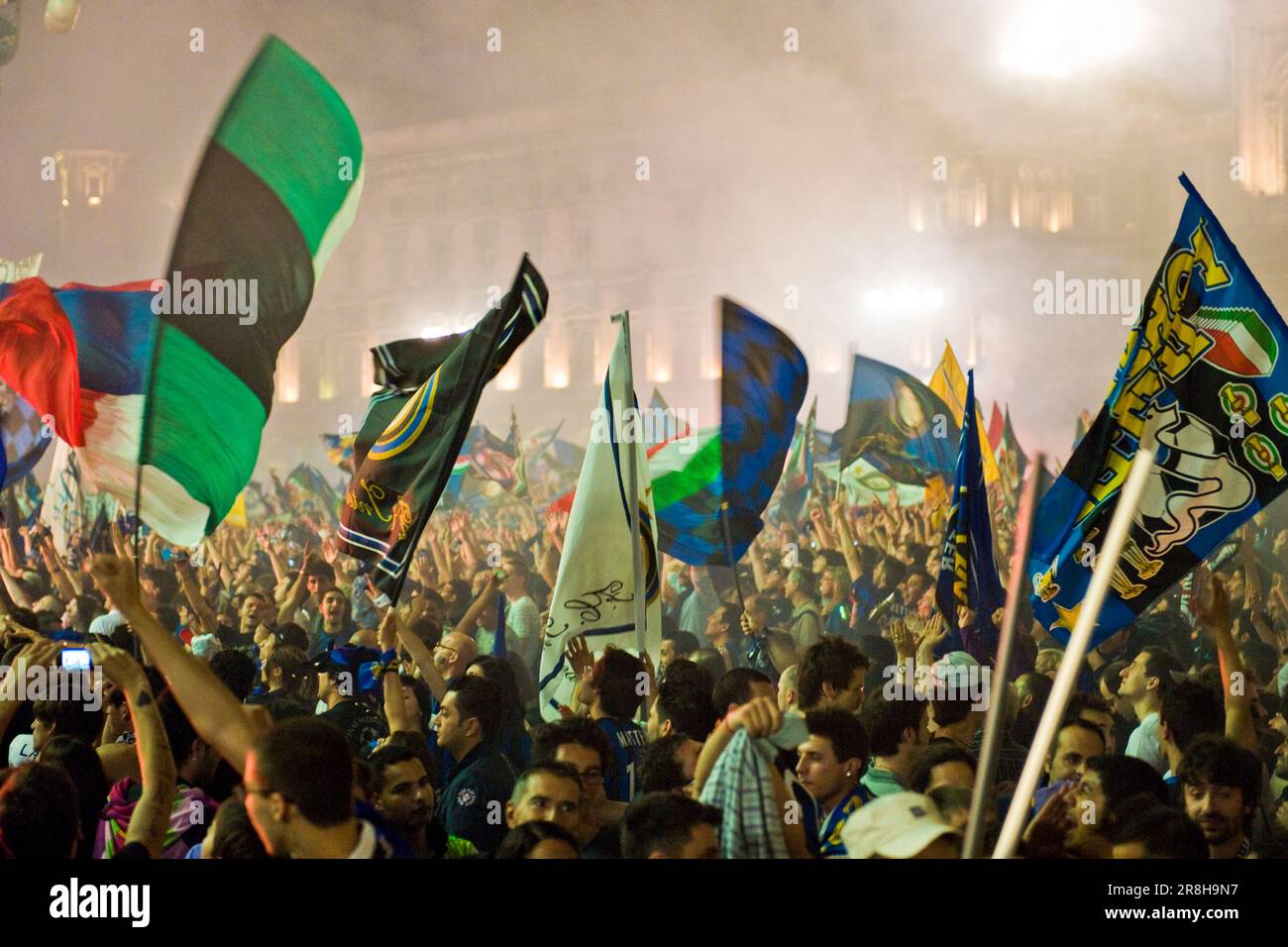 Finale di calcio Mach Champions League Inter-bayern Munchen. Piazza del Duomo. Milano. Italia Foto Stock