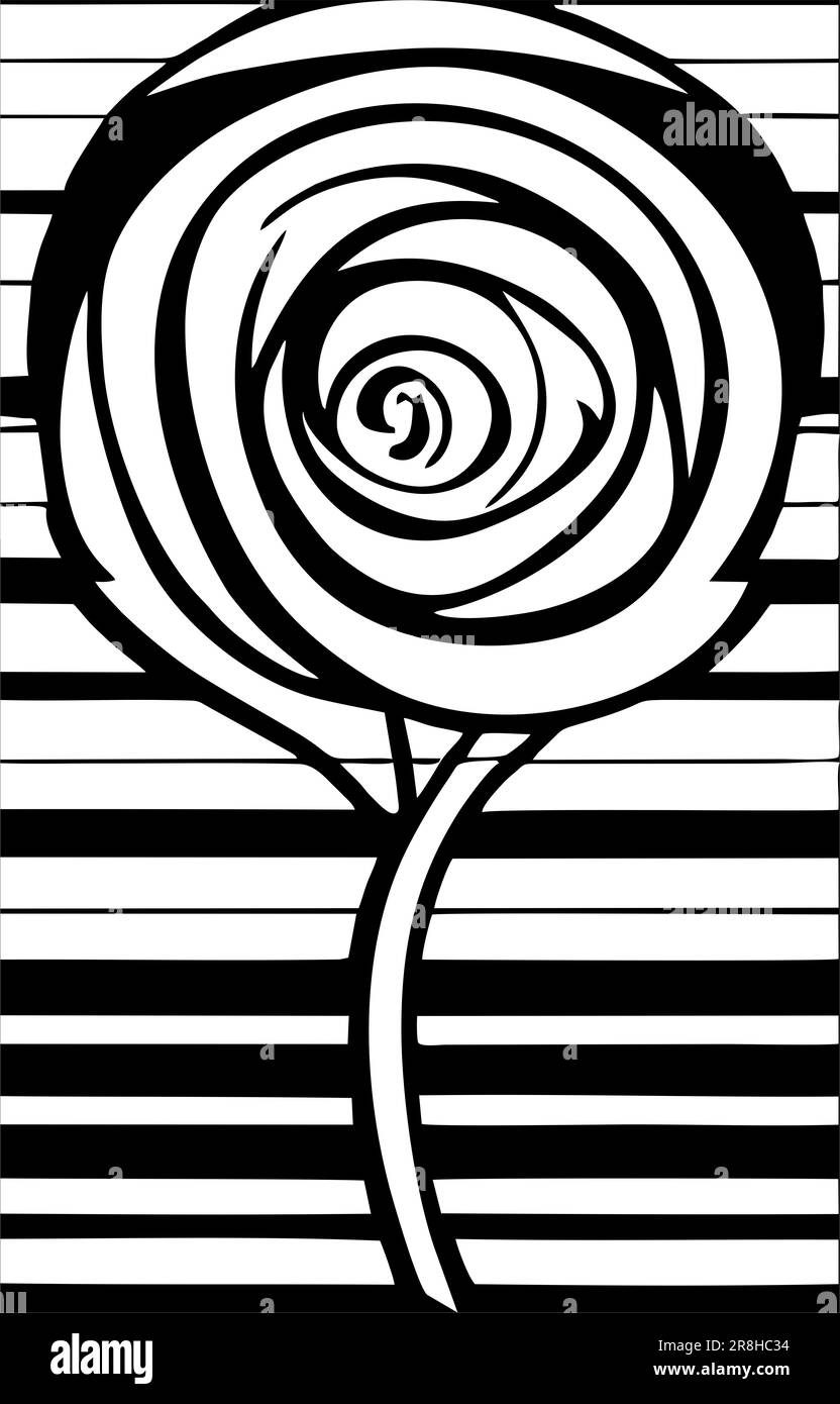 disegno grafico nero di un bouquet di fiori su sfondo bianco, design, arte Foto Stock