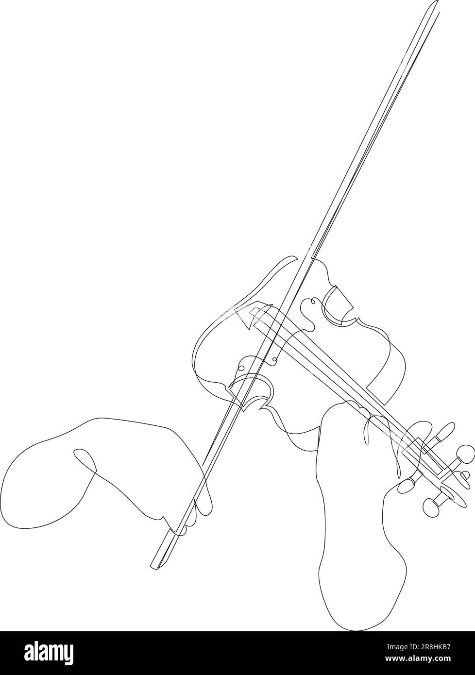 Violinista un disegno grafico a linee continue. Persona che suona violino isolato su sfondo bianco Illustrazione Vettoriale