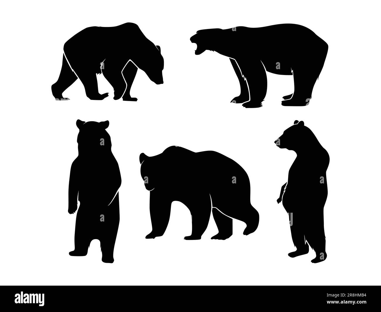 Serie di silhouette degli orsi isolati su sfondo bianco - illustrazione vettoriale Illustrazione Vettoriale