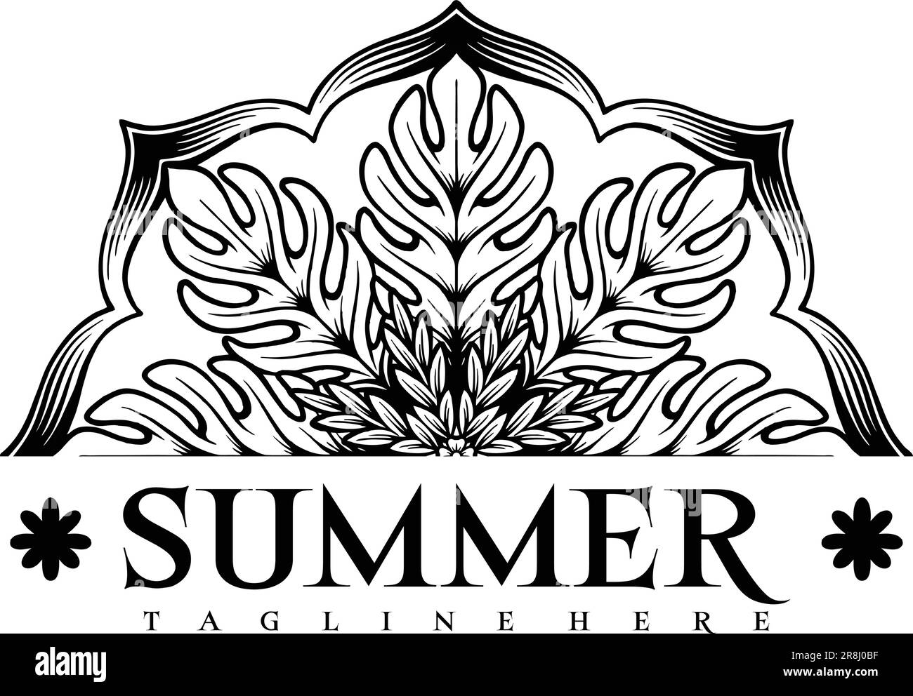 Nostalgia estiva mandala floreale vintage contorno vettoriale illustrazioni per il tuo logo di lavoro, t-shirt merchandise, adesivi e disegni di etichette, poster, gree Illustrazione Vettoriale