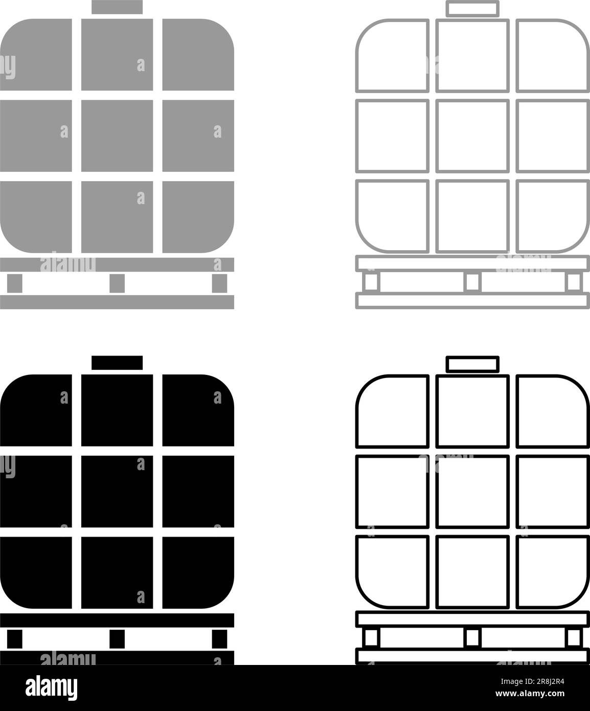 Serbatoio intermedio IBC per serbatoio per acqua e liquidi Set icona grigio nero illustrazione vettoriale immagine riempimento solido semplice Illustrazione Vettoriale