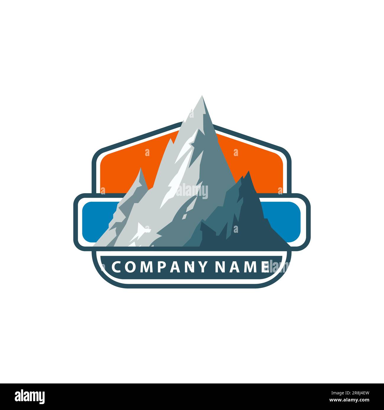 Logo per Camping Mountain Adventure, emblemi e distintivi Illustrazione Vettoriale