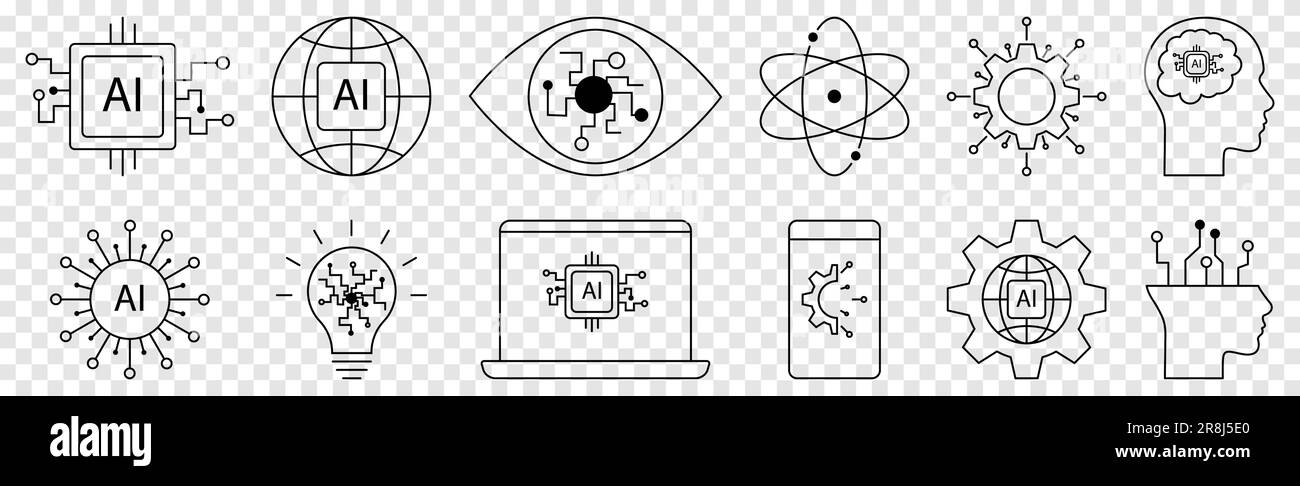 Icone di linea di intelligenza artificiale. Illustrazione vettoriale isolata su sfondo trasparente Illustrazione Vettoriale