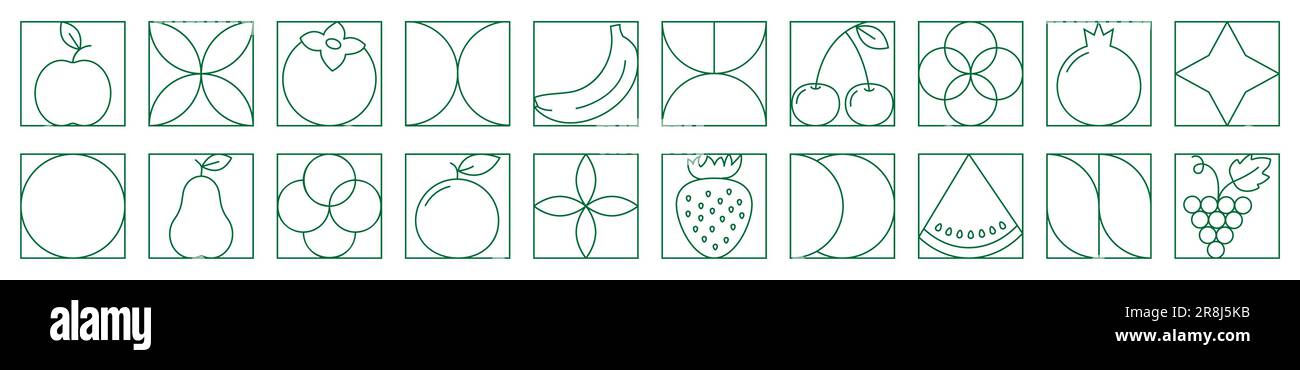 Schema geometrico del contorno del cibo. Linea minima pianta biologica naturale frutta forma eco agricoltura concetto. Illustrazione vettoriale Illustrazione Vettoriale