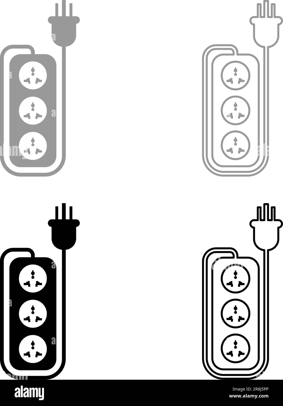 Striscia filtro di rete multi-spina adattatore presa a filo triplettato Smart Power cavo di prolunga elettrico cavo per apparecchiature set di raccordi elettrici grigio nero Illustrazione Vettoriale
