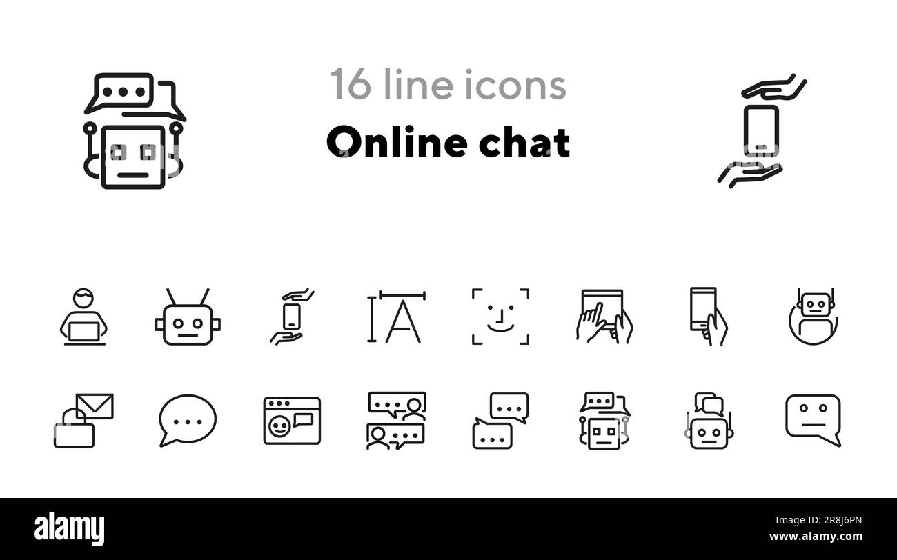 Set di icone della linea di chat online Illustrazione Vettoriale