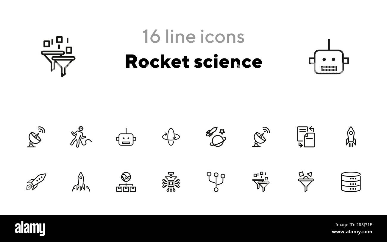 Set di icone Rocket Science line Illustrazione Vettoriale