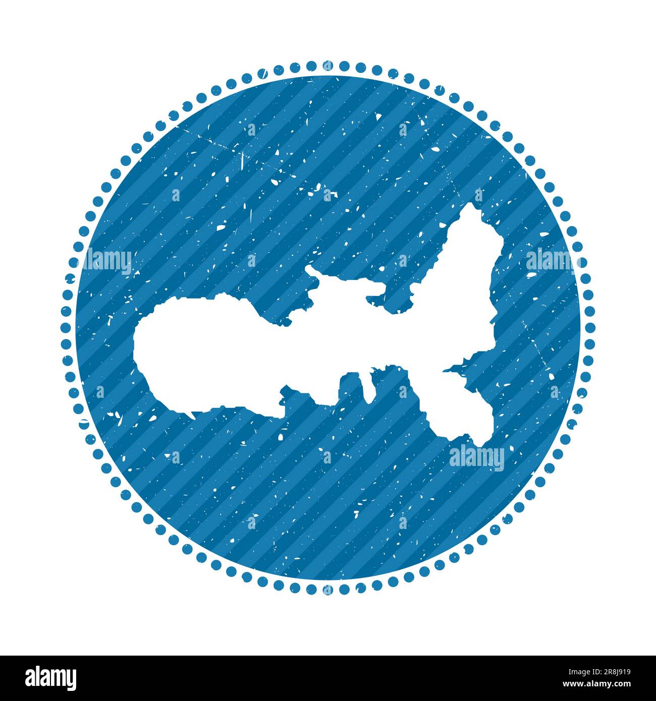 Adesivo da viaggio retrò a righe all'Elba. Distintivo con mappa dell'isola, illustrazione vettoriale. Può essere utilizzato come insegna, logotipo, etichetta, adesivo o badge dell'Elba. Illustrazione Vettoriale