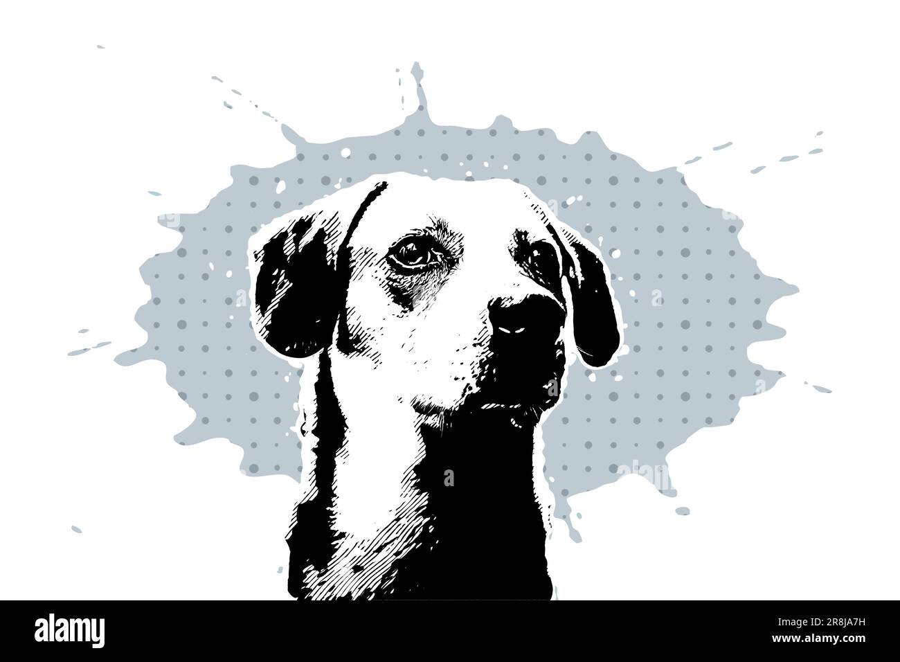 Testa di un cane marrone sullo sfondo del motivo, stile di disegno bianco e nero fumetto, illustrazione vettoriale Illustrazione Vettoriale