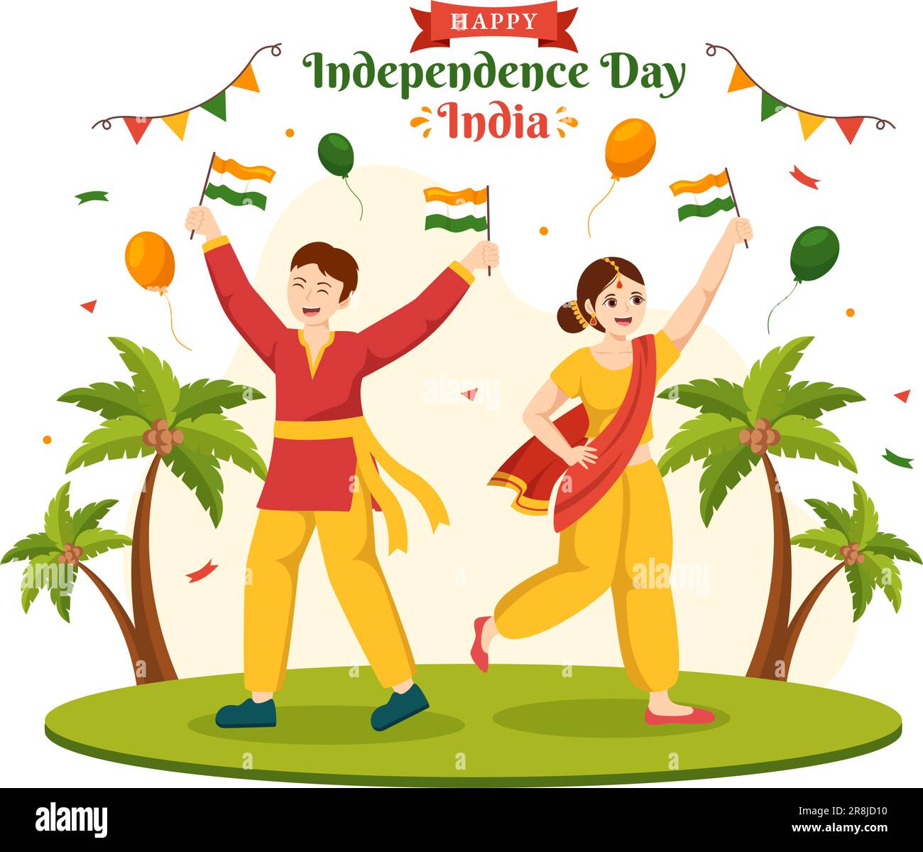 Happy Independence Day India Vector Illustration on 15 August with Indian Flag in Flat Cartoon Hand Drawed Celebration background Templates Illustrazione Vettoriale